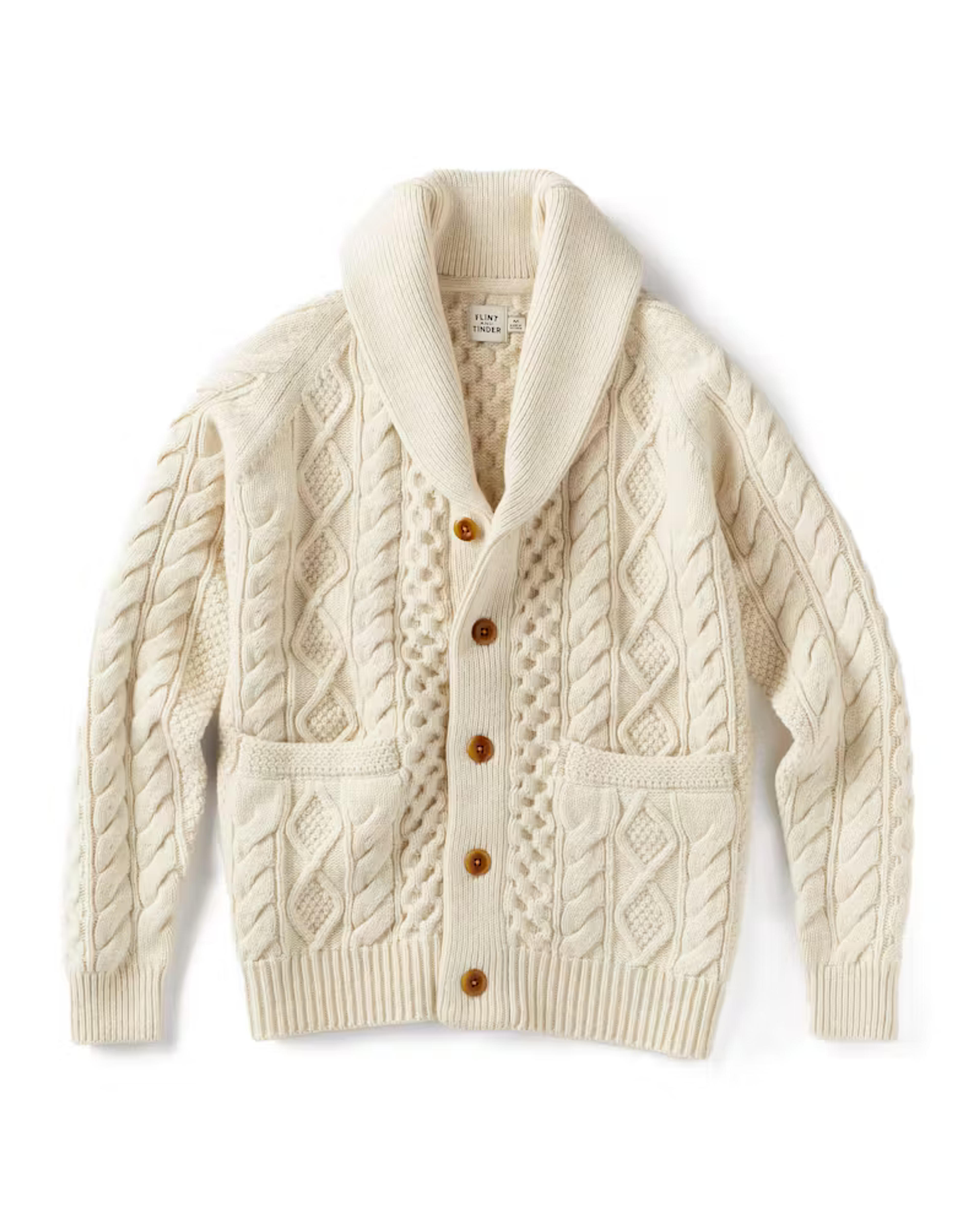 Flint and Tinder Aran Cable Knit Cardigan Sweater - Cream | Cardigan Sweaters | Huckberry