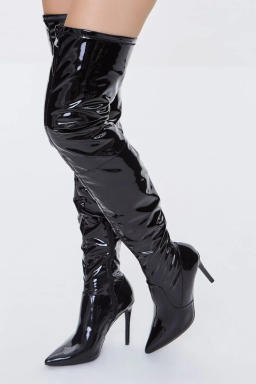 Faux Patent Leather Thigh-High Boots