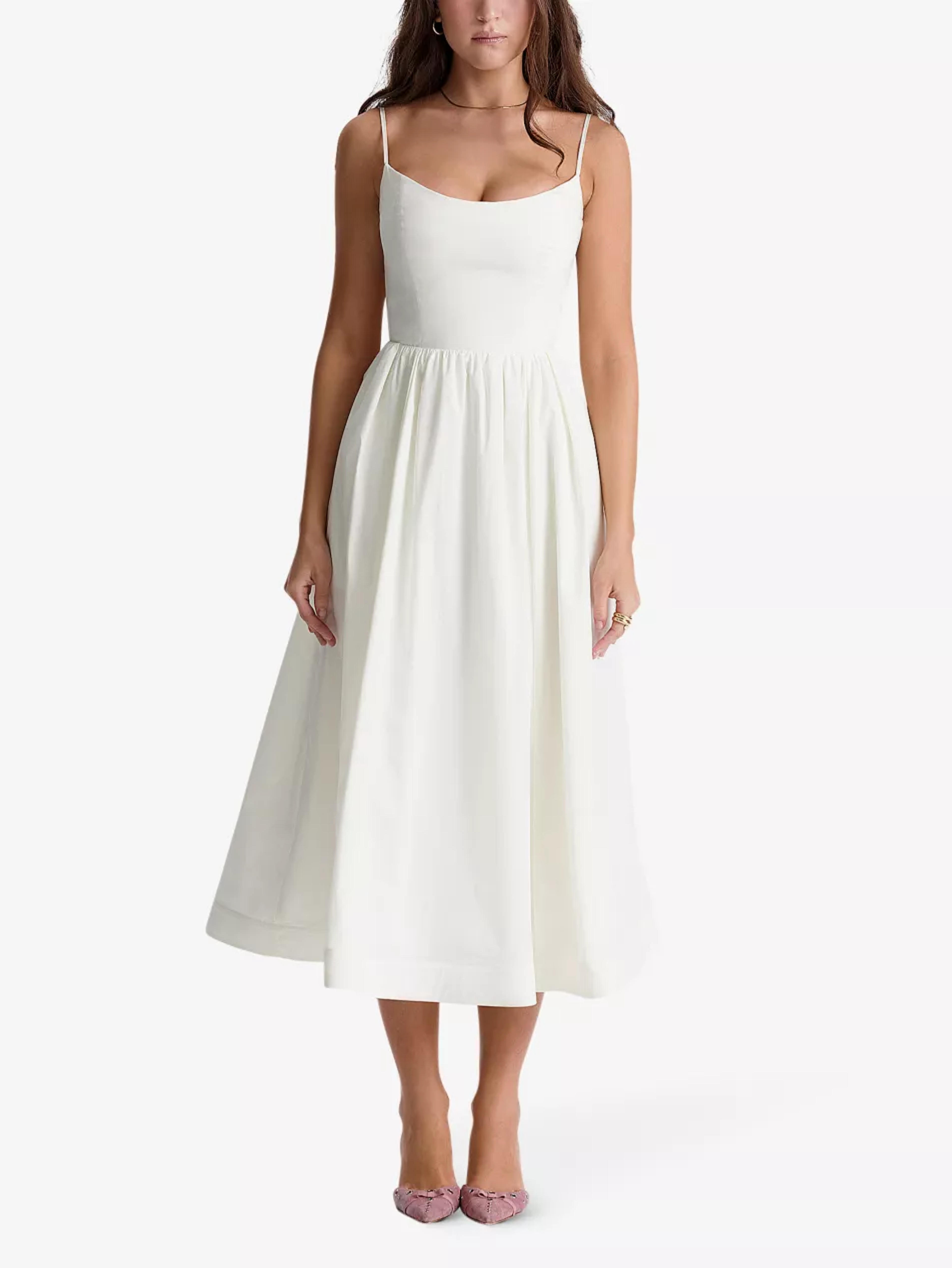 HOUSE OF CB - Lolita square-neck fitted-bodice stretch-cotton midi dress | Selfridges.com