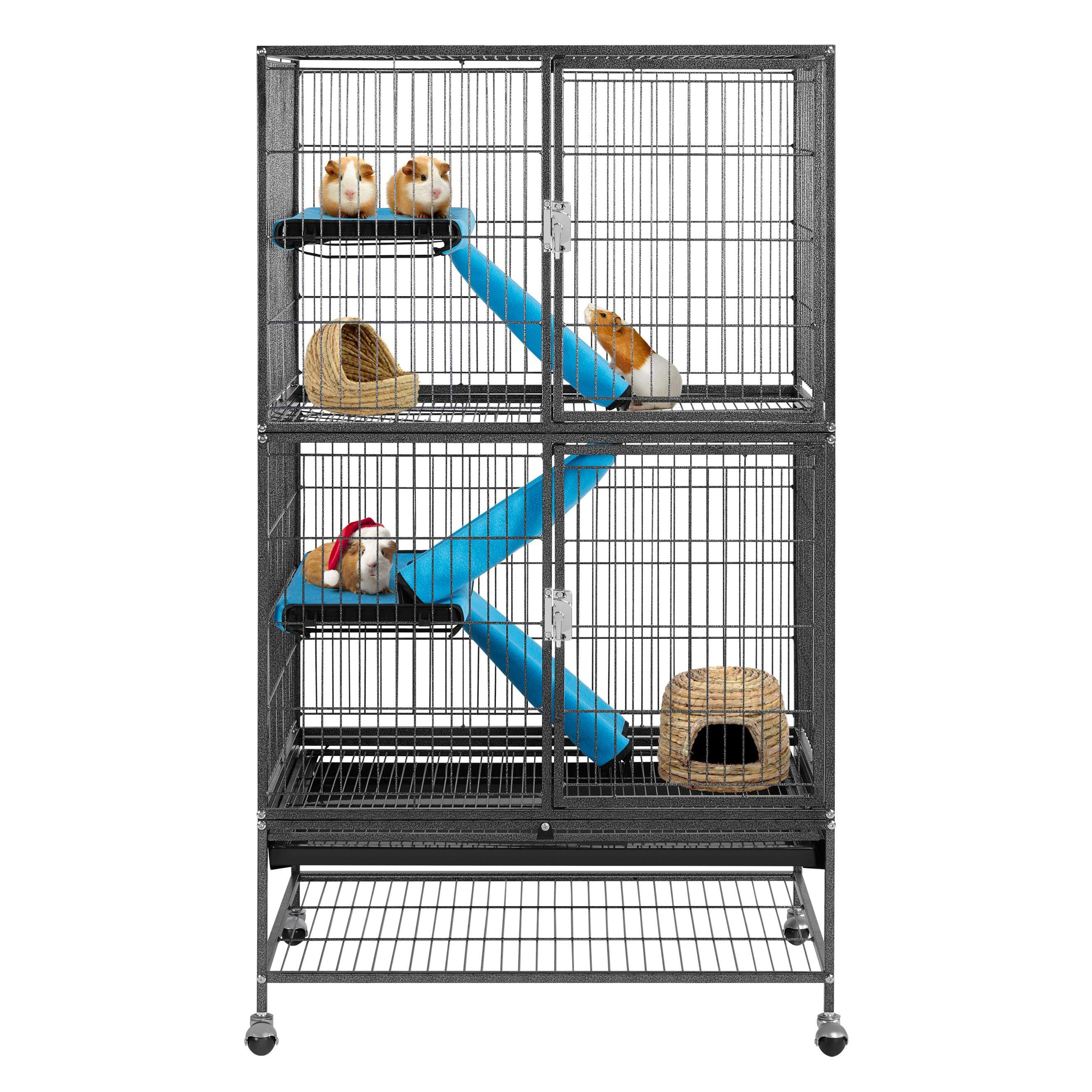 Yaheetech Rolling 2-Story Ferret Cage Small Animal Cage for Chinchilla Adult Rats Metal Critter Nation Cage w/ 2 Removable Ramps/Platforms Black
