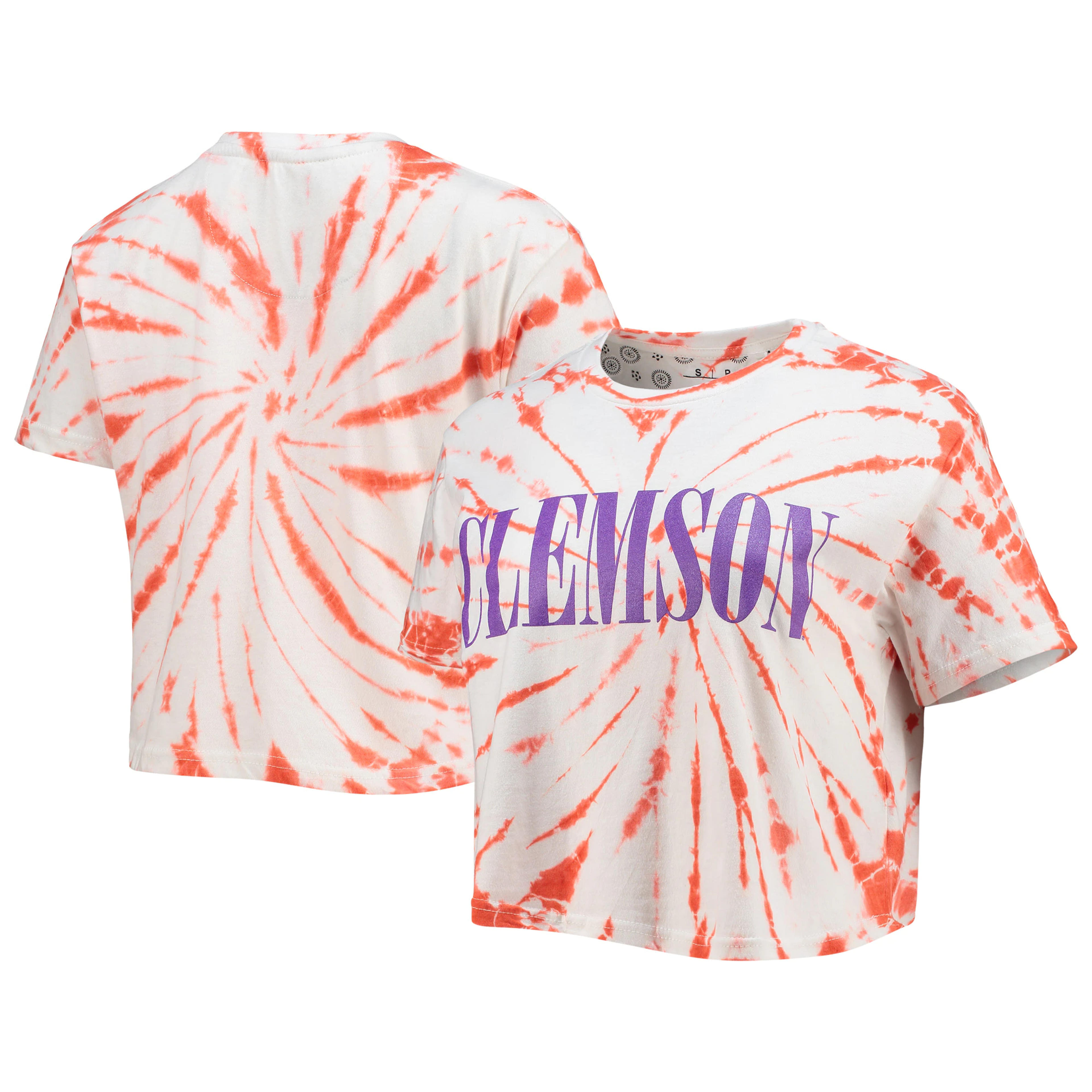 Clemson Tigers Pressbox Women's Showtime Tie-Dye Crop T-Shirt - Orange