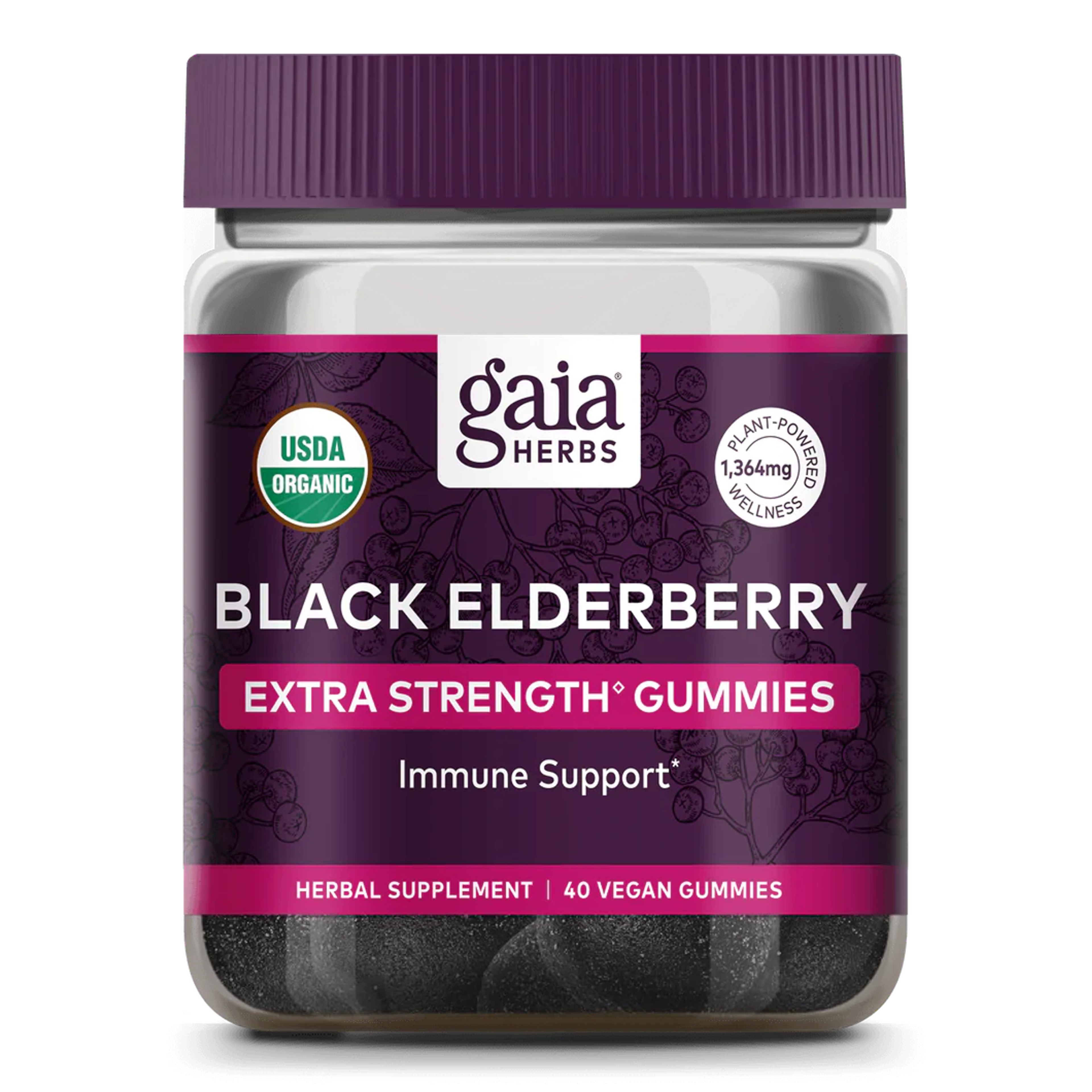 Gaia Herbs Black Elderberry Extra Strength Gummies for Immune Support || 40 ct