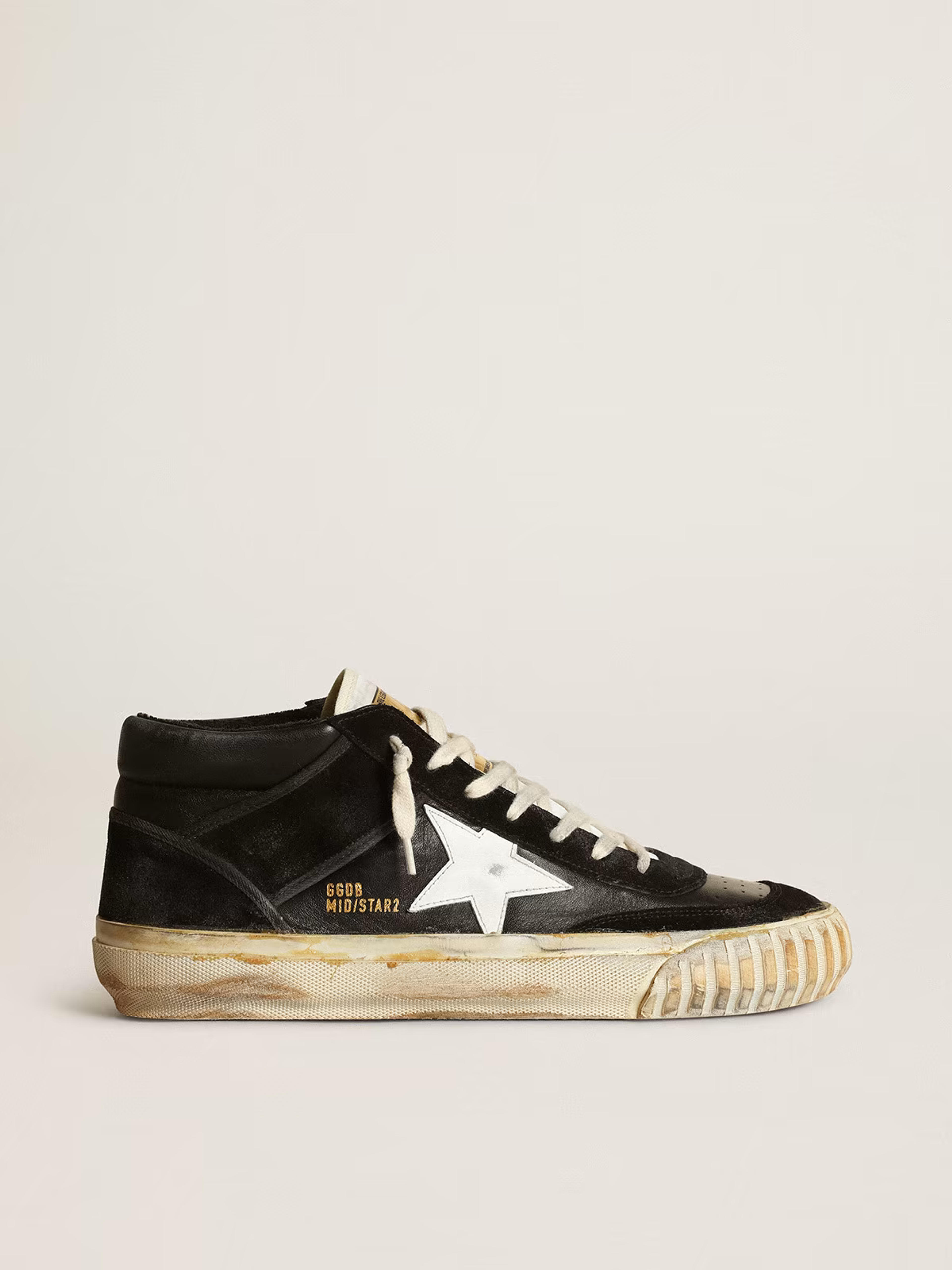 Men’s Mid Star in black nappa and suede with white leather star | Golden Goose