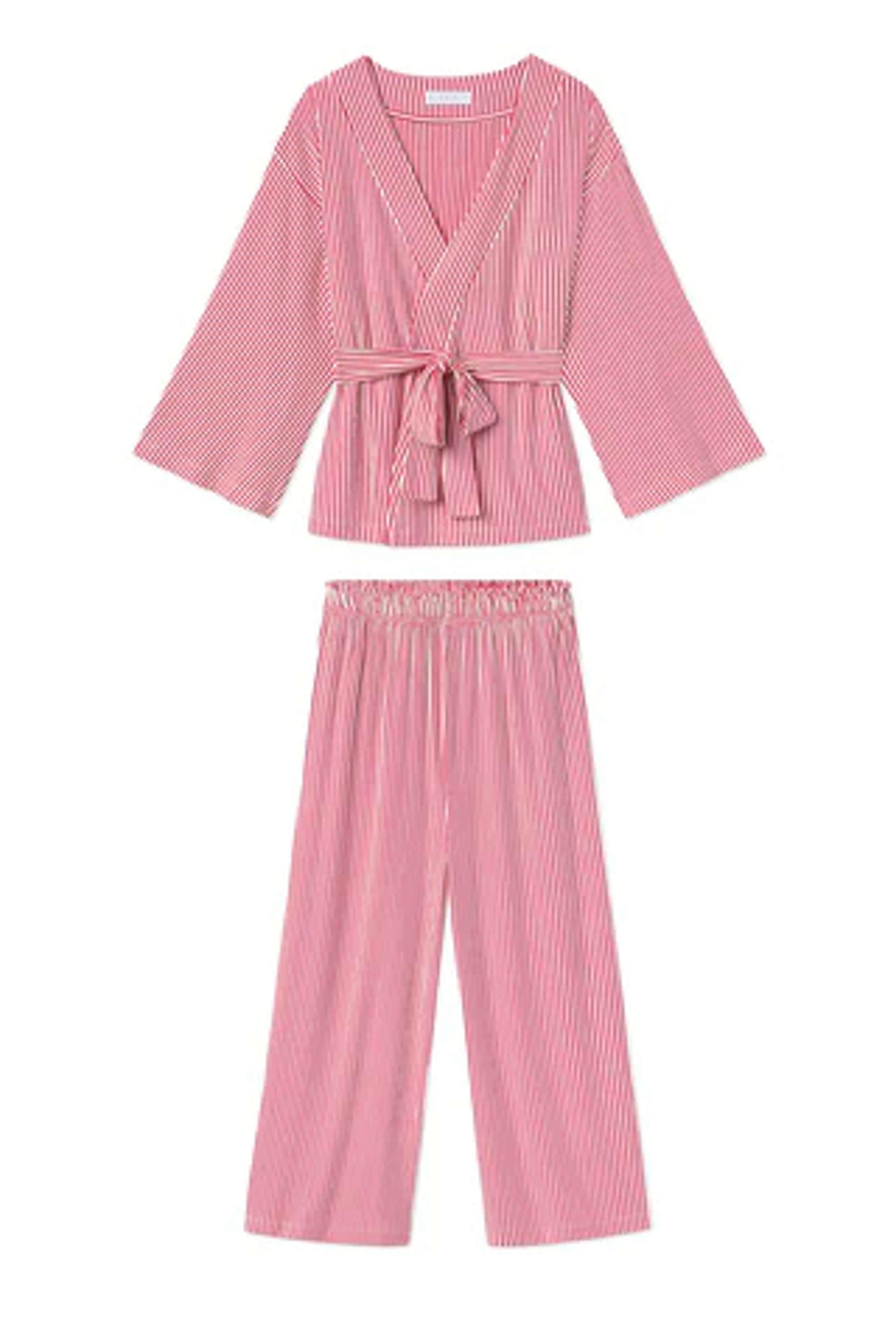 DreamKnit Kimono Pajama Set in Red Stripe