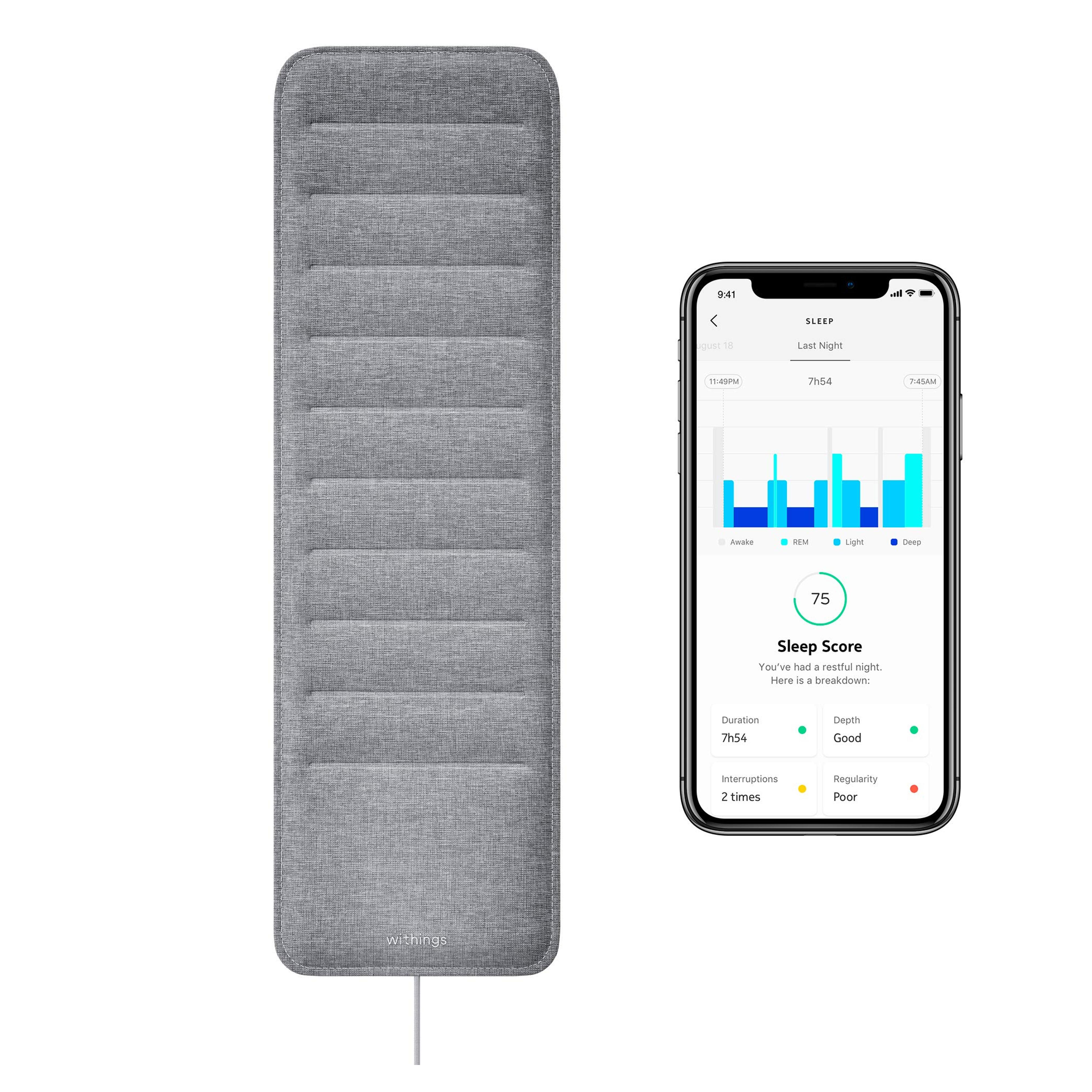 Withings Sleep - Sleep Tracking Pad Under The Mattress With Sleep Cycle Analysis