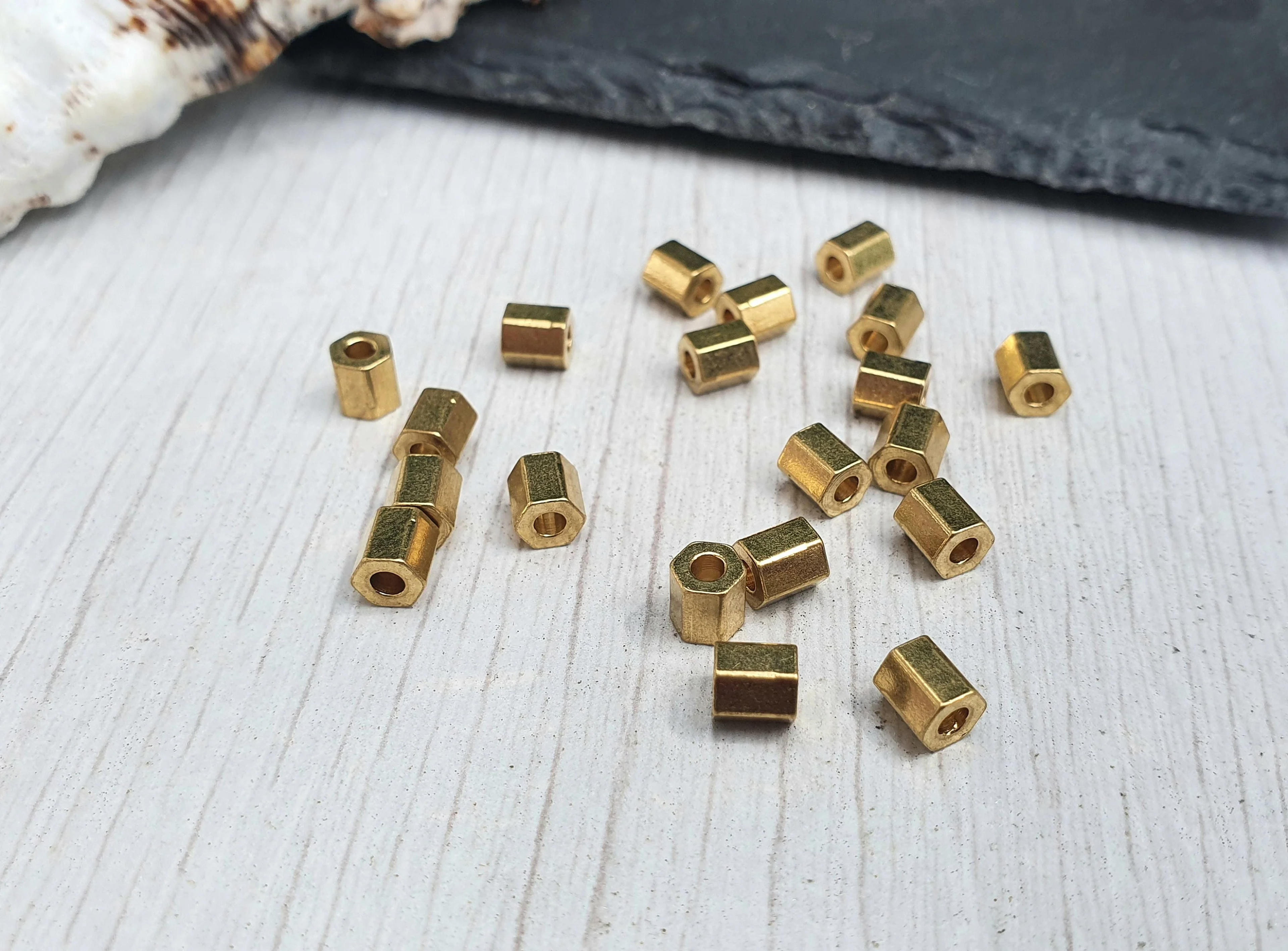 4 x 4.5mm Raw Brass Hexagon Beads | Square Brass Beads | 20 Pcs – Troubles Supplies