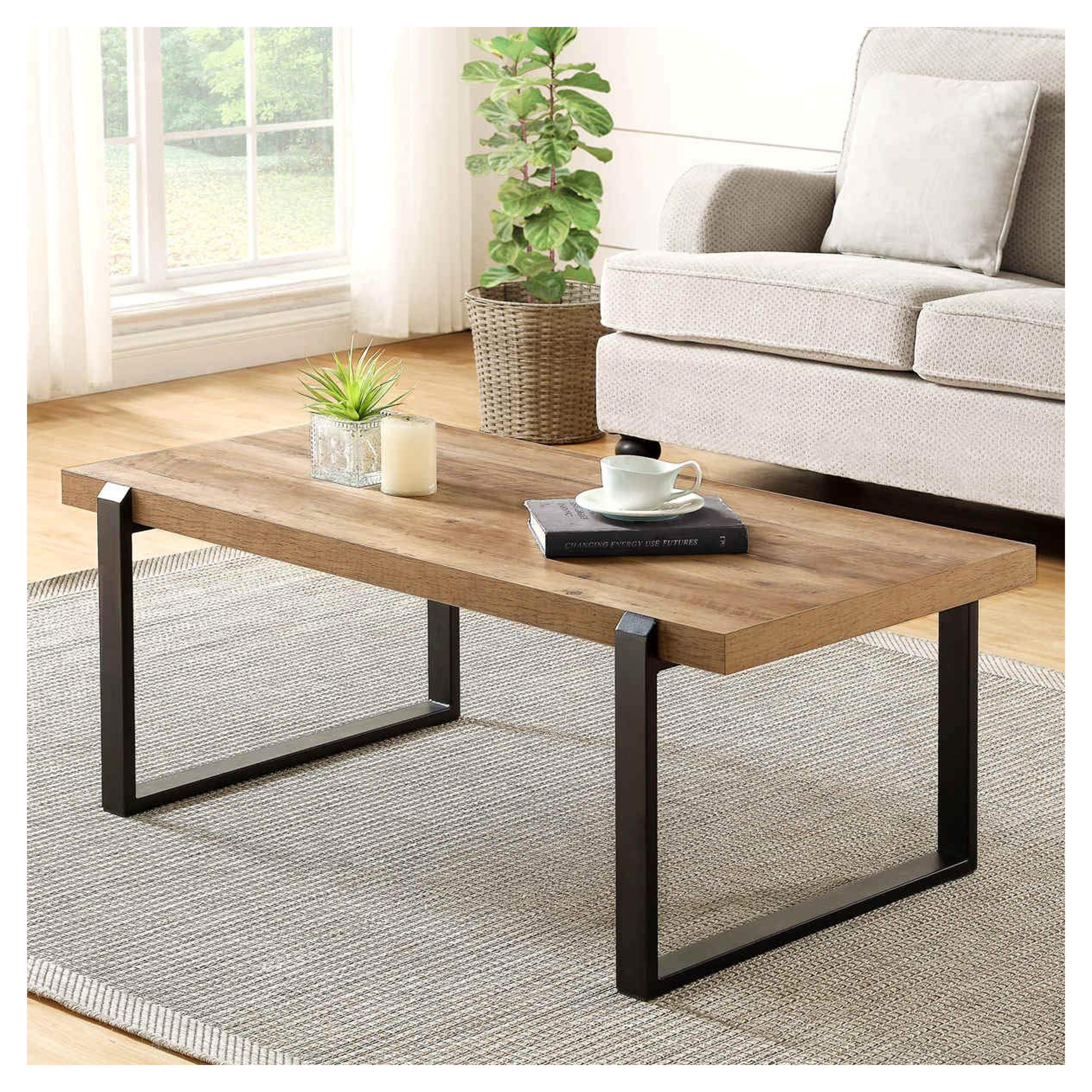 FOLUBAN Rustic Coffee Table,Wood and Metal Industrial Cocktail Table for Living Room, 47 Inch Oak 47.2 Inch