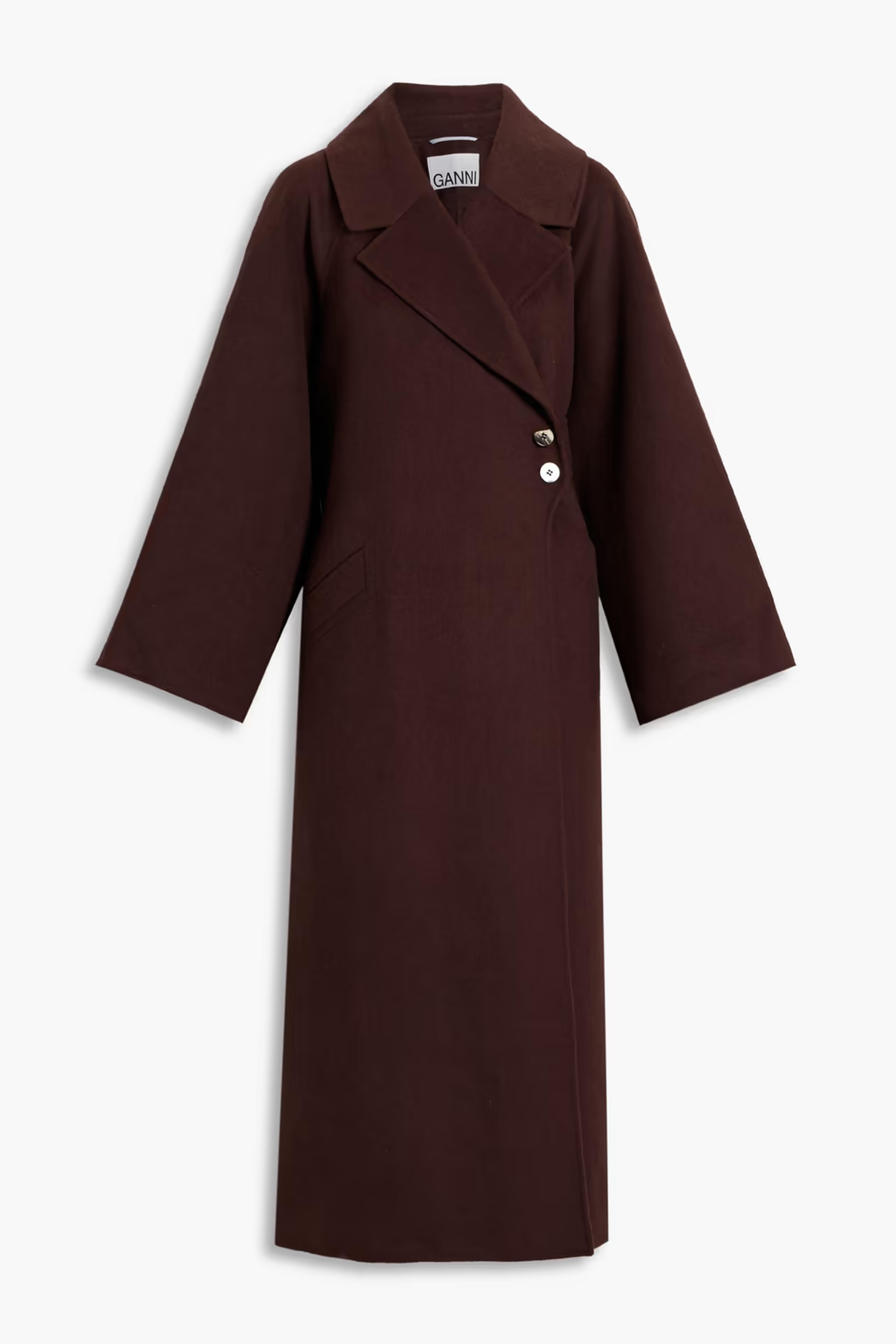 Chocolate Wrap-effect wool-blend felt coat | GANNI | THE OUTNET