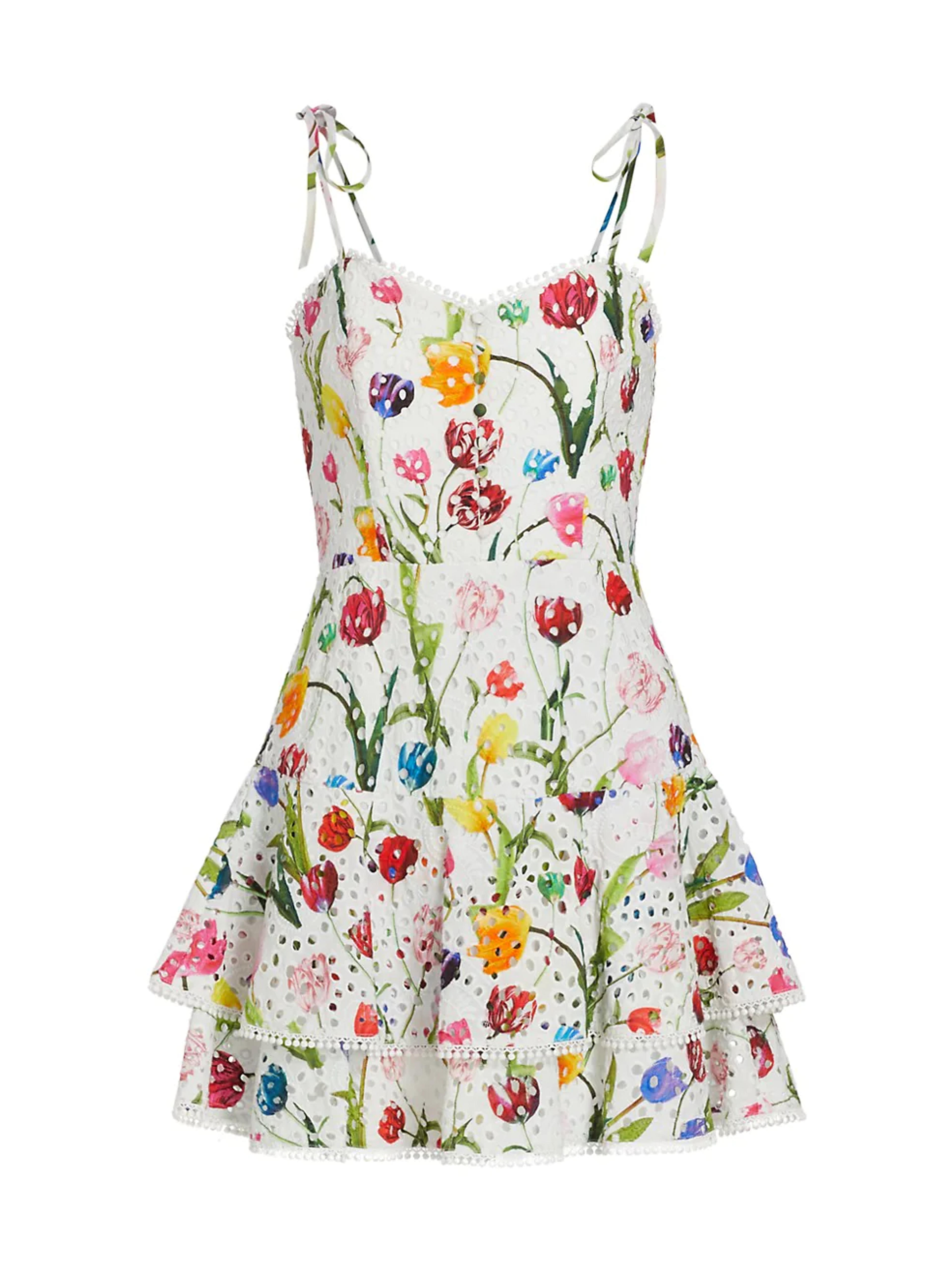 Shop Alice + Olivia Rosette Floral Eyelet Cotton Minidress