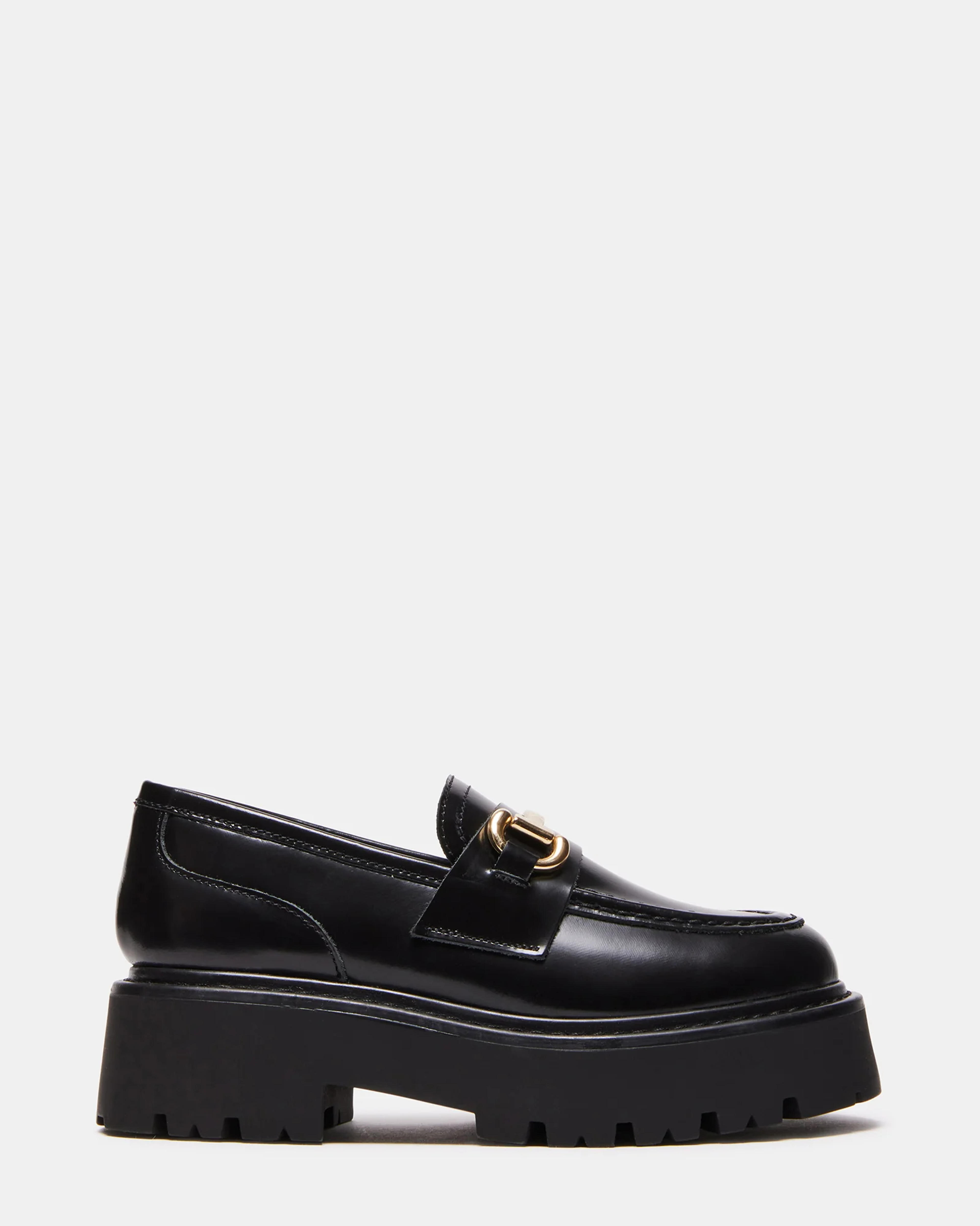 ROUX Black Leather Platform Lug Sole Loafer | Women's Loafers – Steve Madden