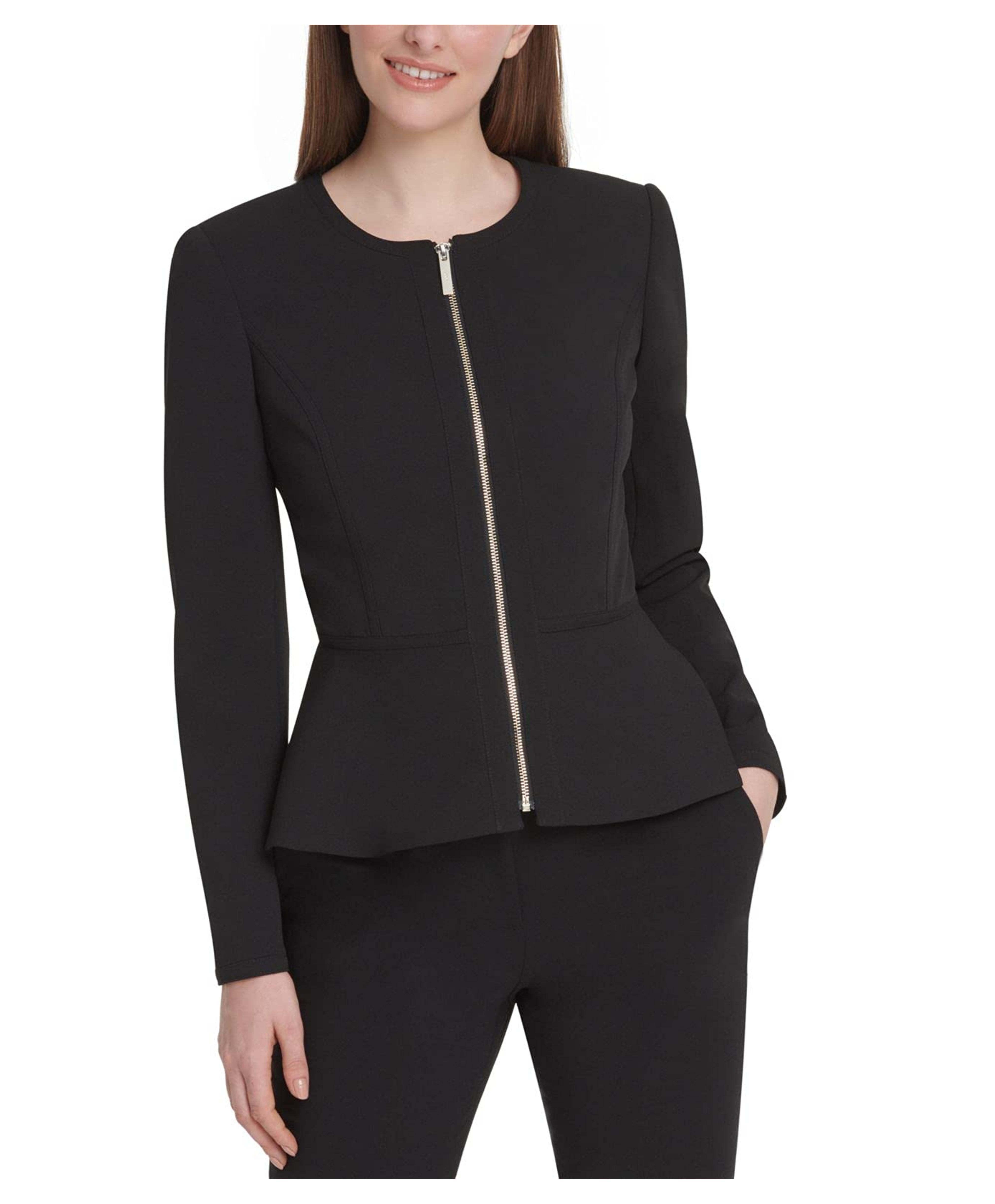 DKNY Women's Collarless Zip Front Jacket