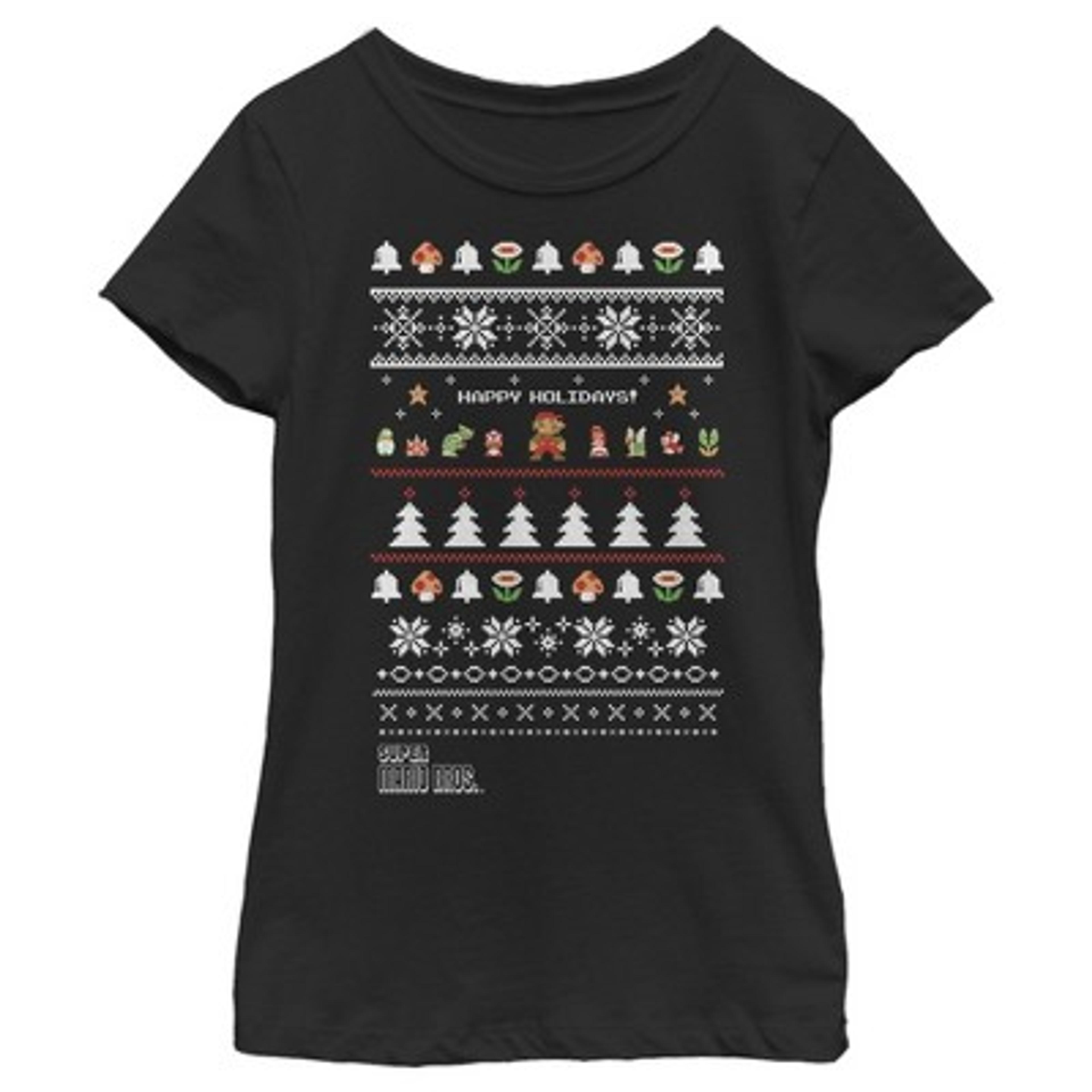 Girl's Nintendo Ugly Christmas Super Mario Happy Holidays T-shirt : Target