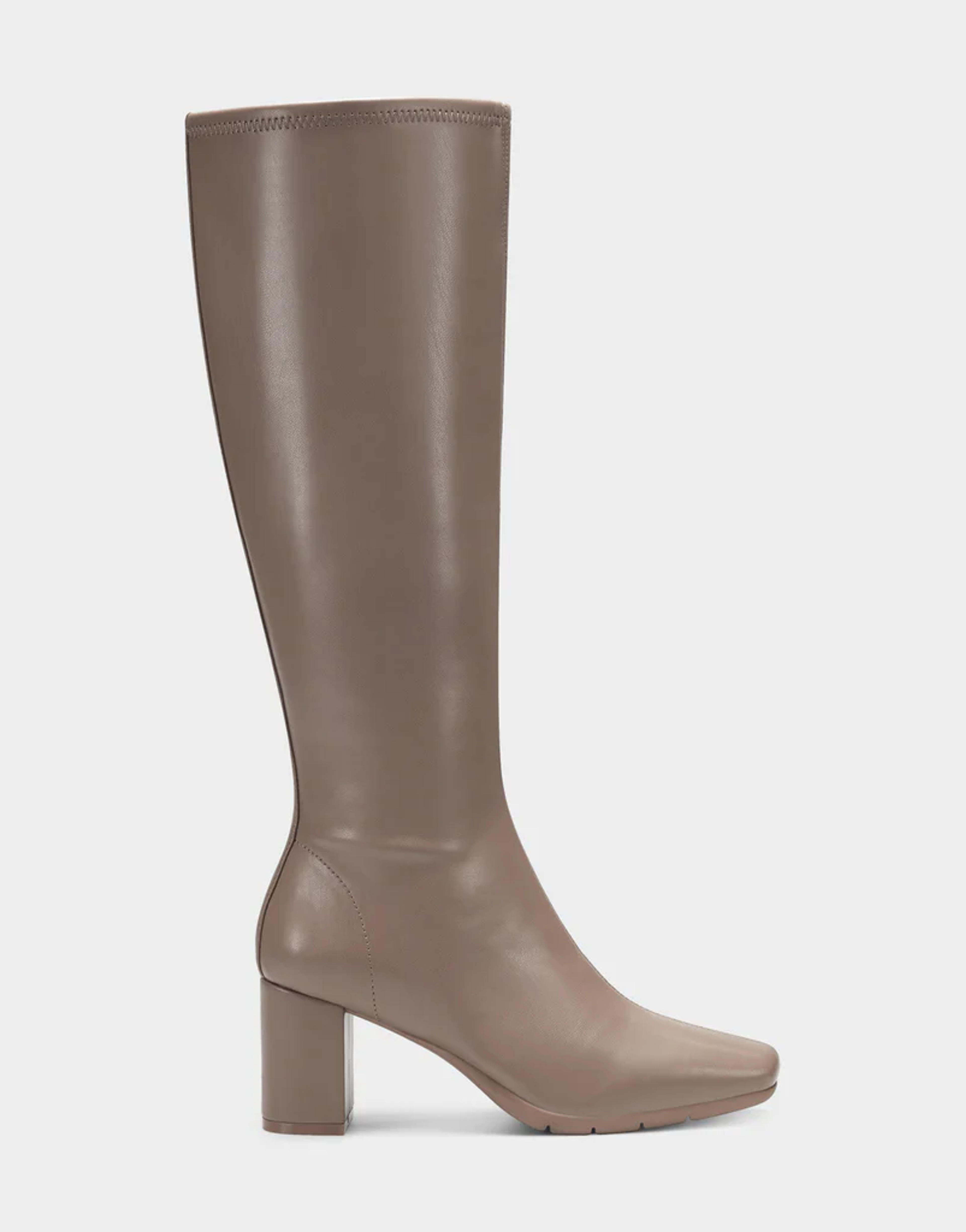 Micah Taupe Faux Leather Knee-High Heeled Boot with Zipper – Aerosoles