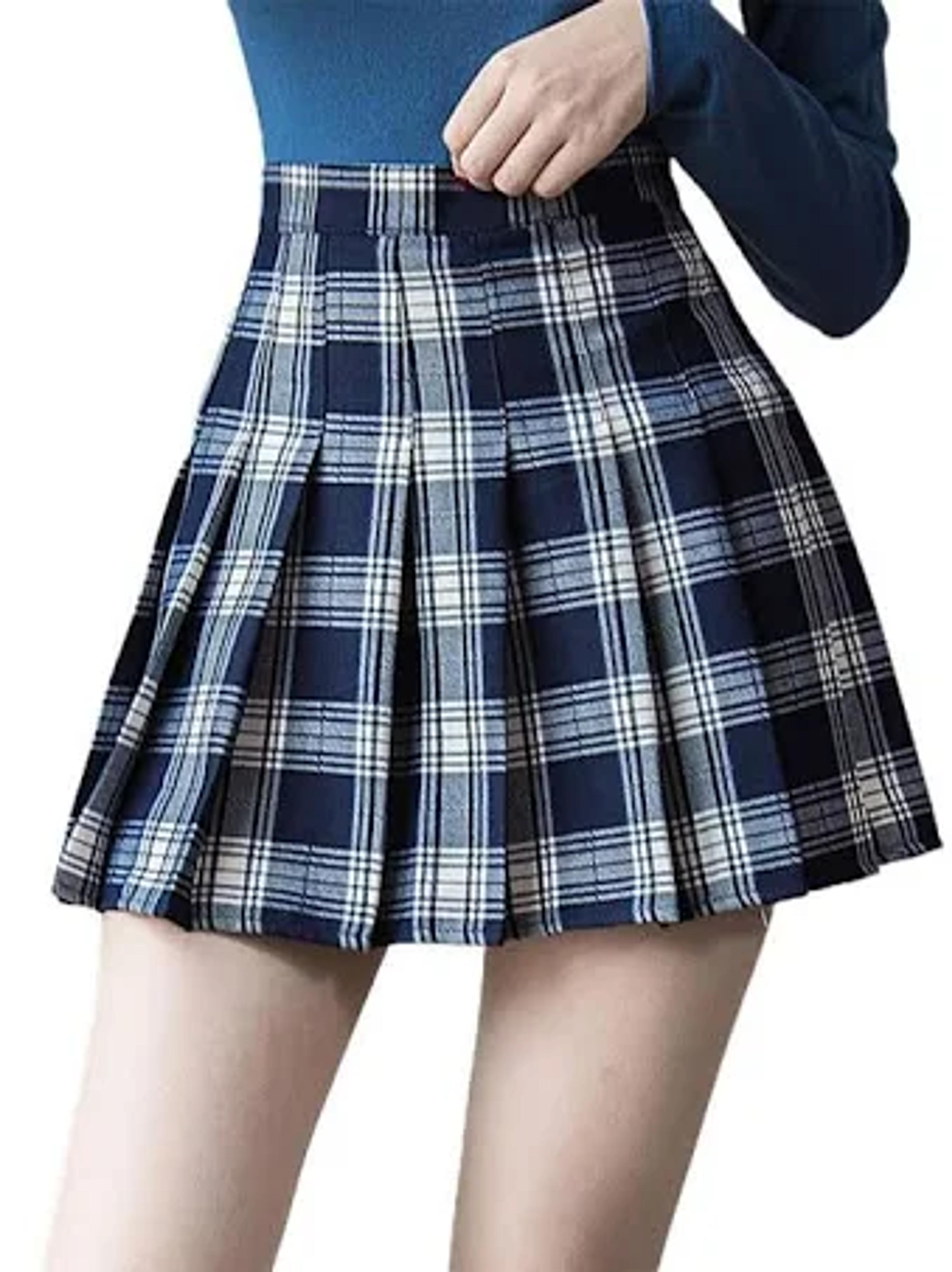 Plaid College Style High Waist Skirt for Women - Pleated Hem Casual British ...