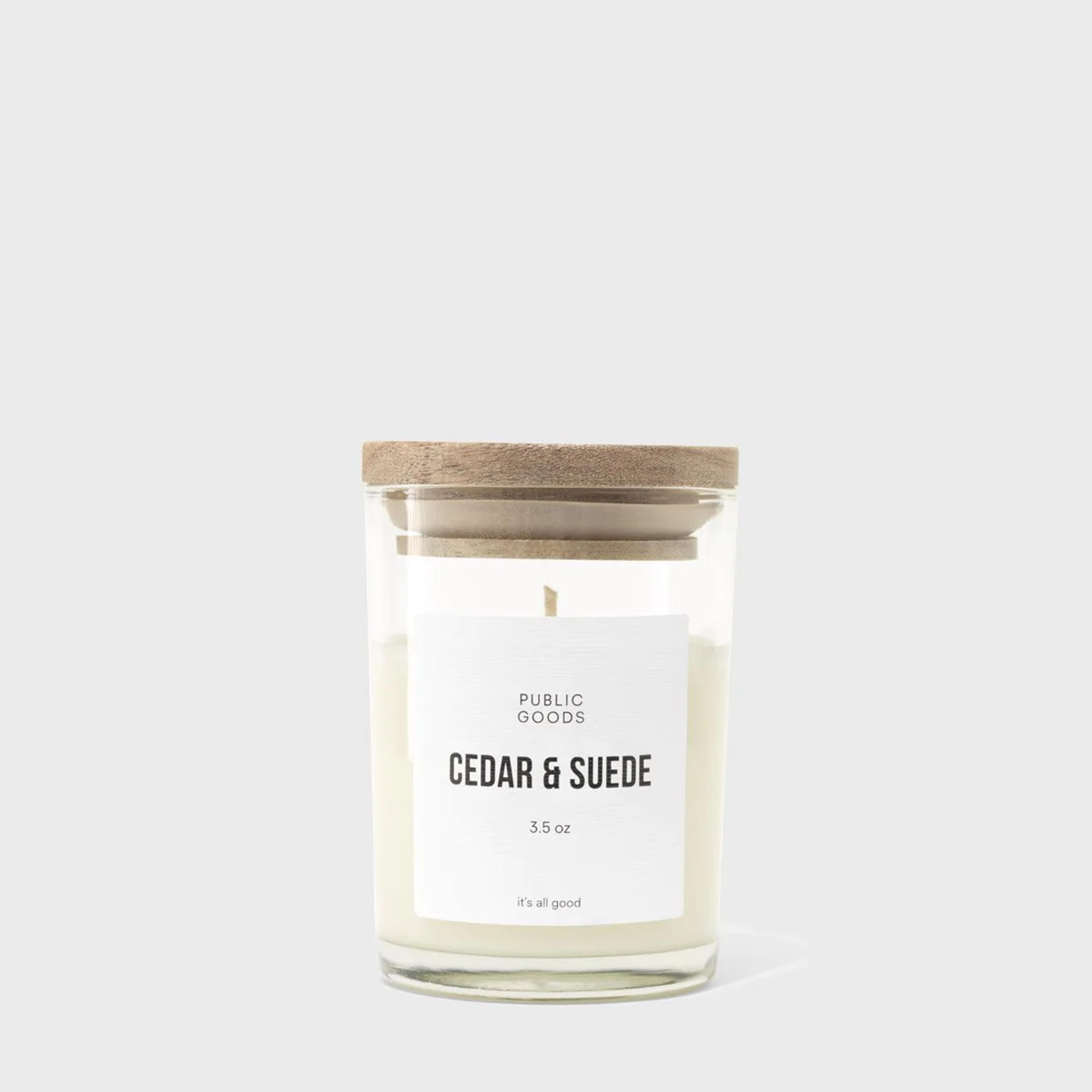 Public Goods Household Cedar & Suede Soy Candle 3.5oz Wood Lid