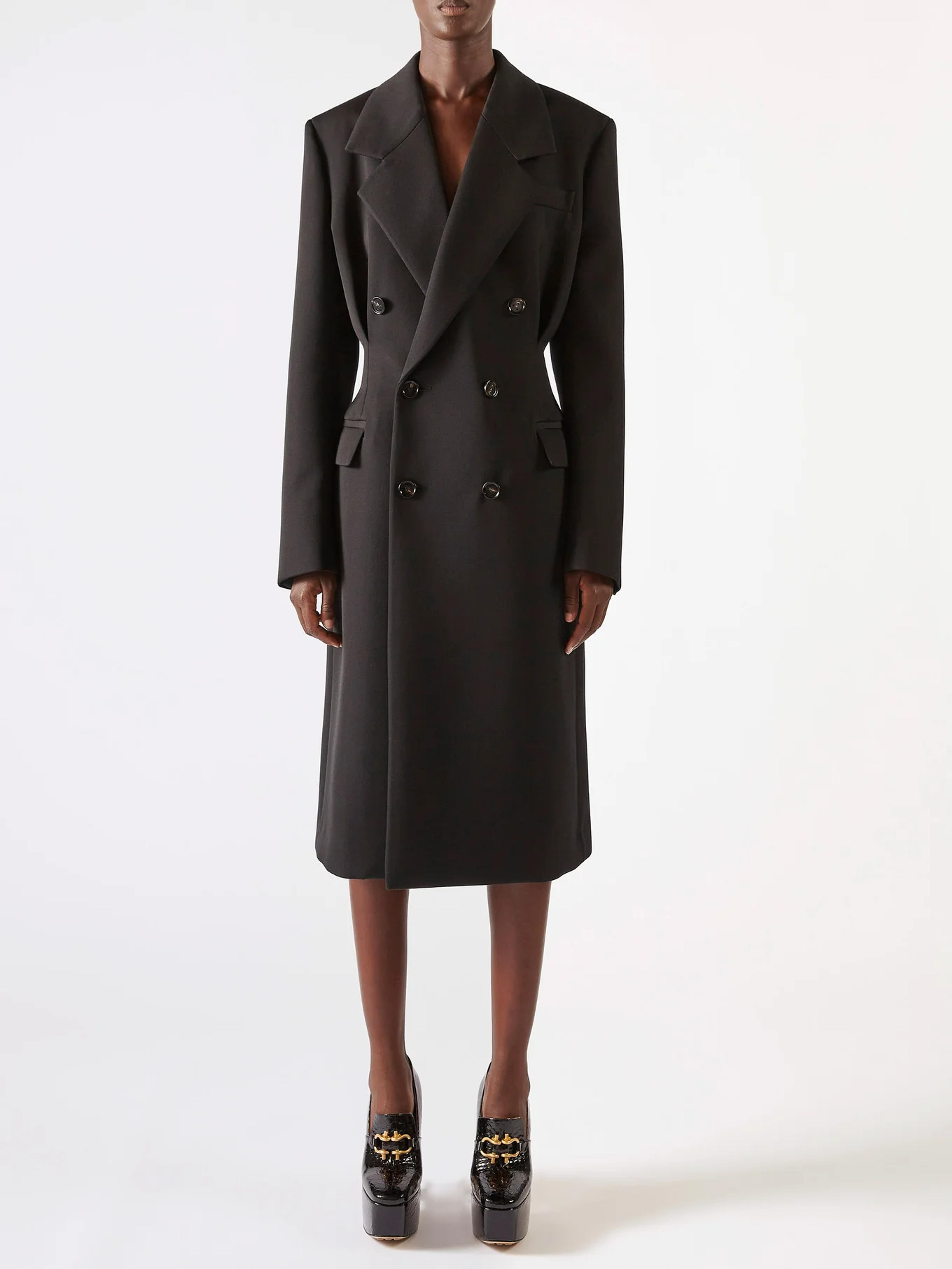 Black Double-breasted wool coat | Bottega Veneta | MATCHESFASHION US