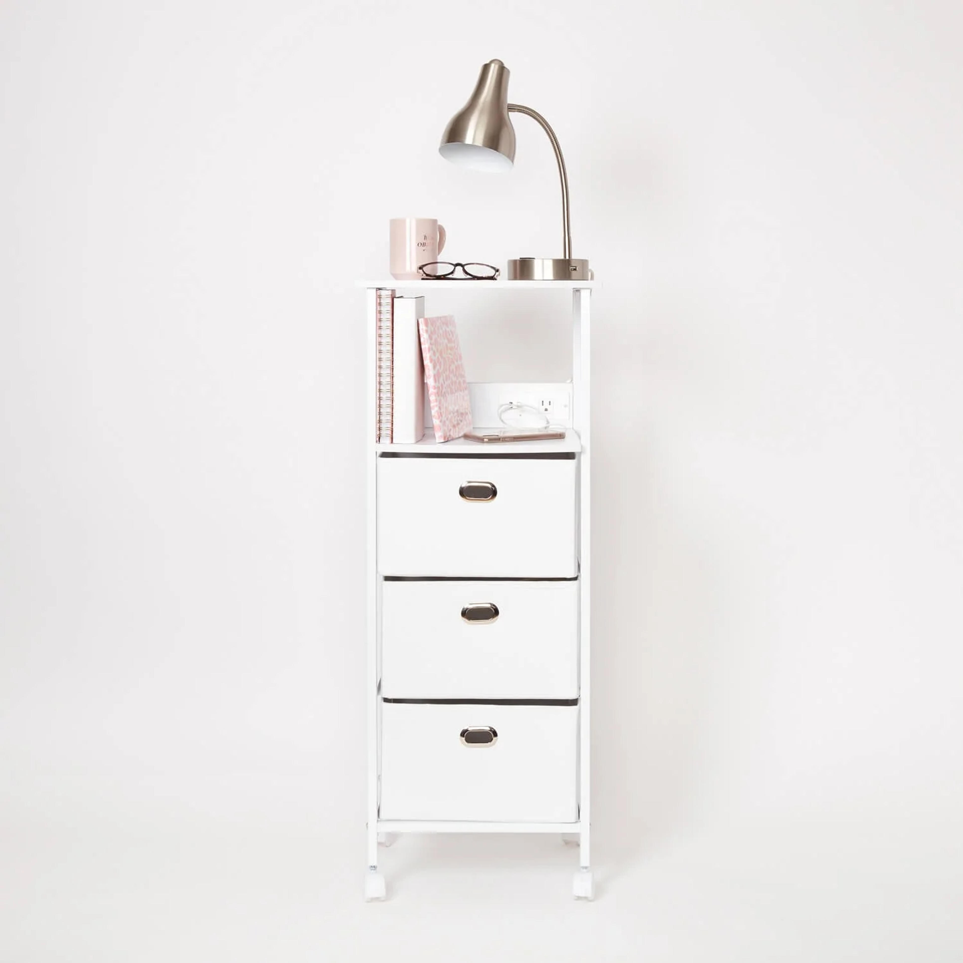 Dormify Tall Charging 3 Drawer Cart on Wheels | Dorm Essentials - White - Dormify