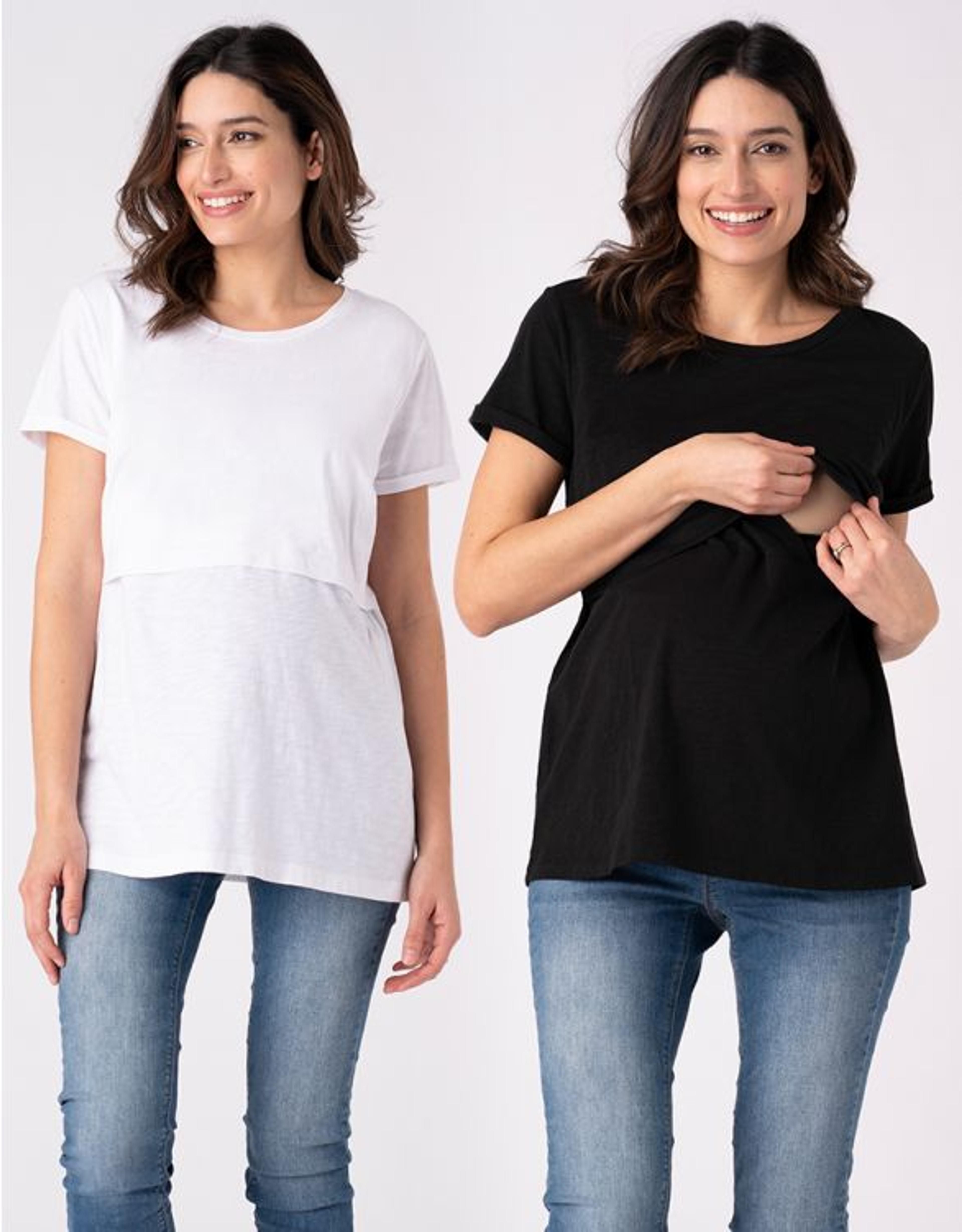 Two Pack Essential Maternity to Nursing T-shirts in White & Black | Seraphine