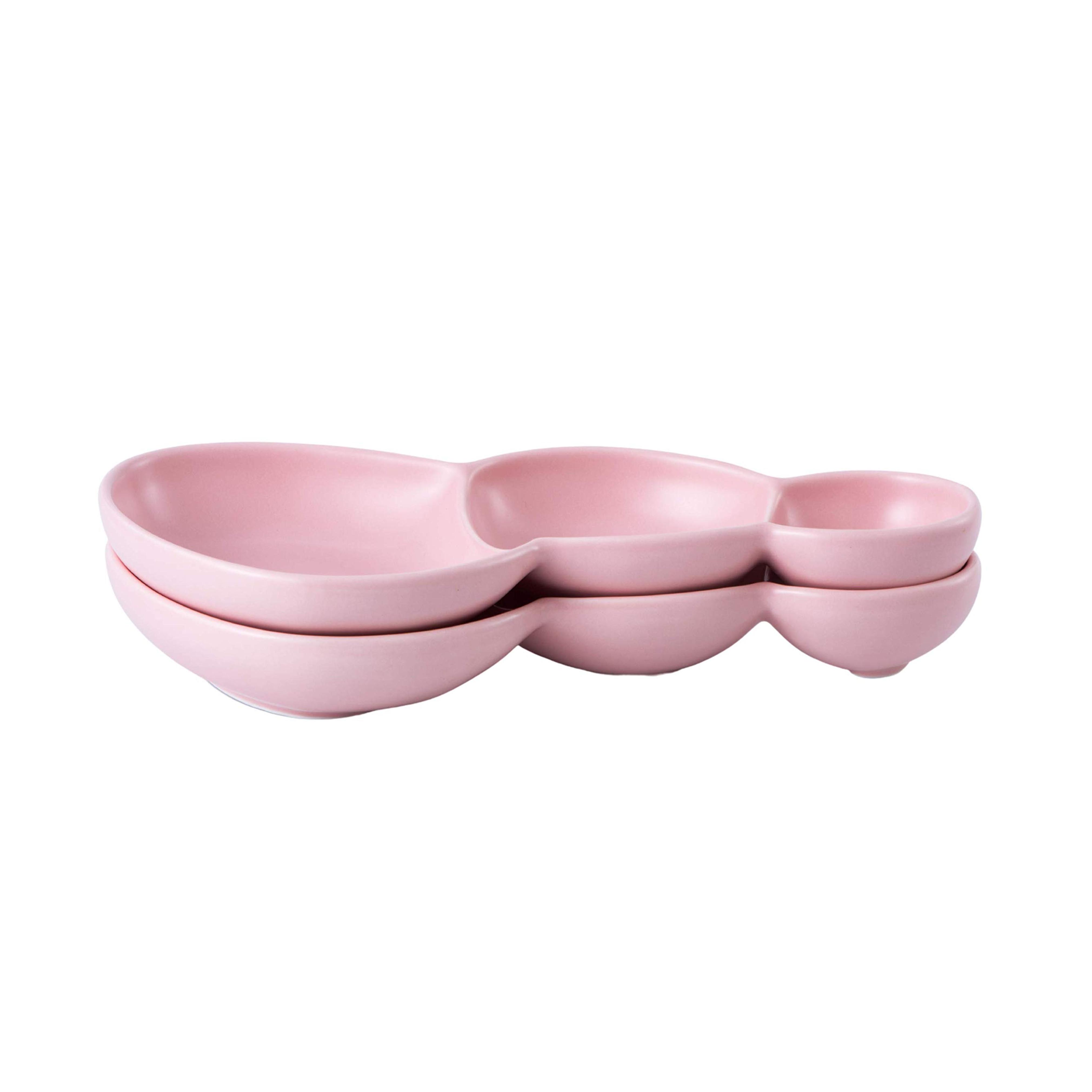 Amazon.com | Bruntmor 3-Compartment Modern Matte Porcelain 10.5" Long Appetizer Serving Tray, Triplet Bowl, Bowl Set - Great for Snacks, Dips, Set Of 2, Pink: Serving Trays