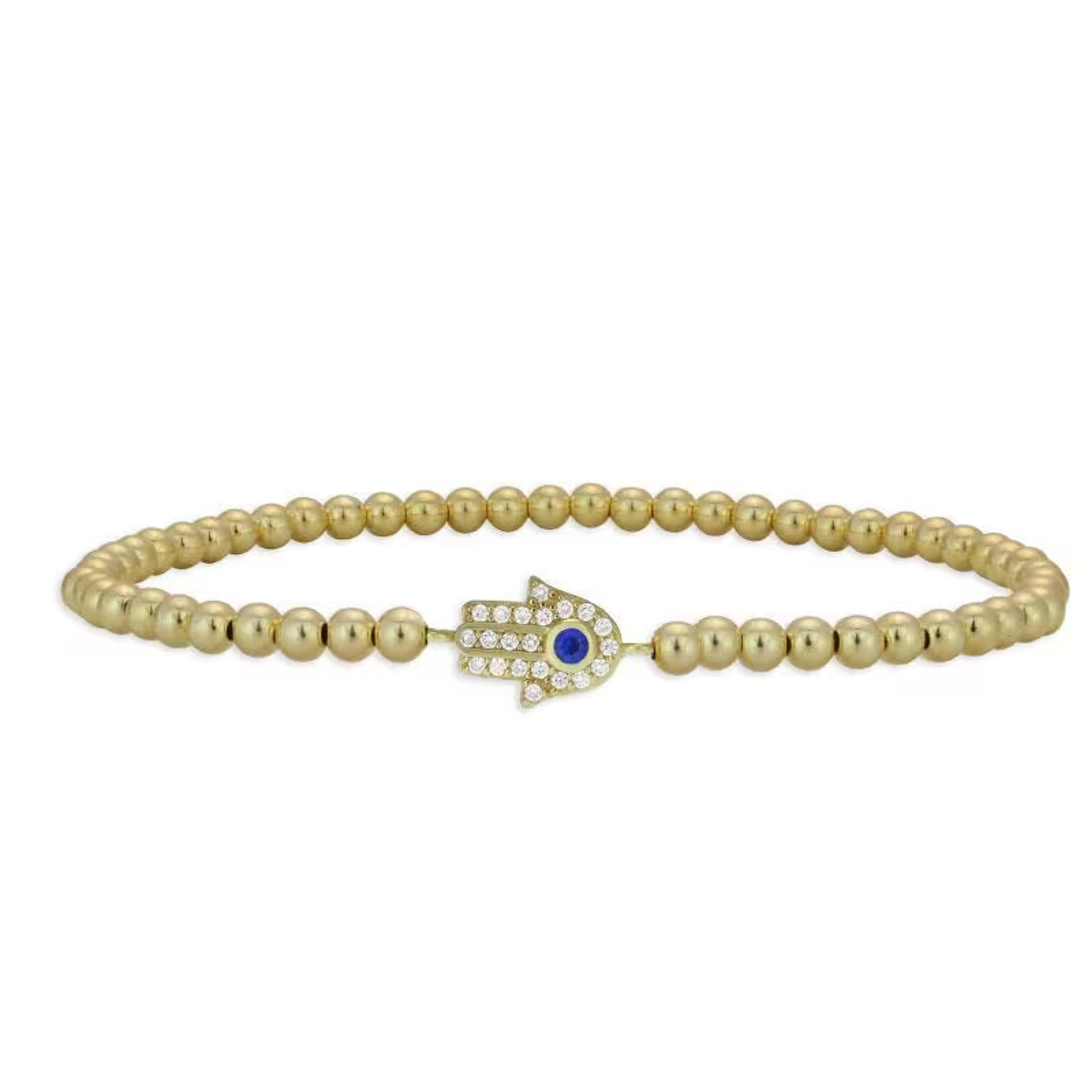 Gold Filled Beaded Hamsa Evil Eye Bracelet Hand Bracelet