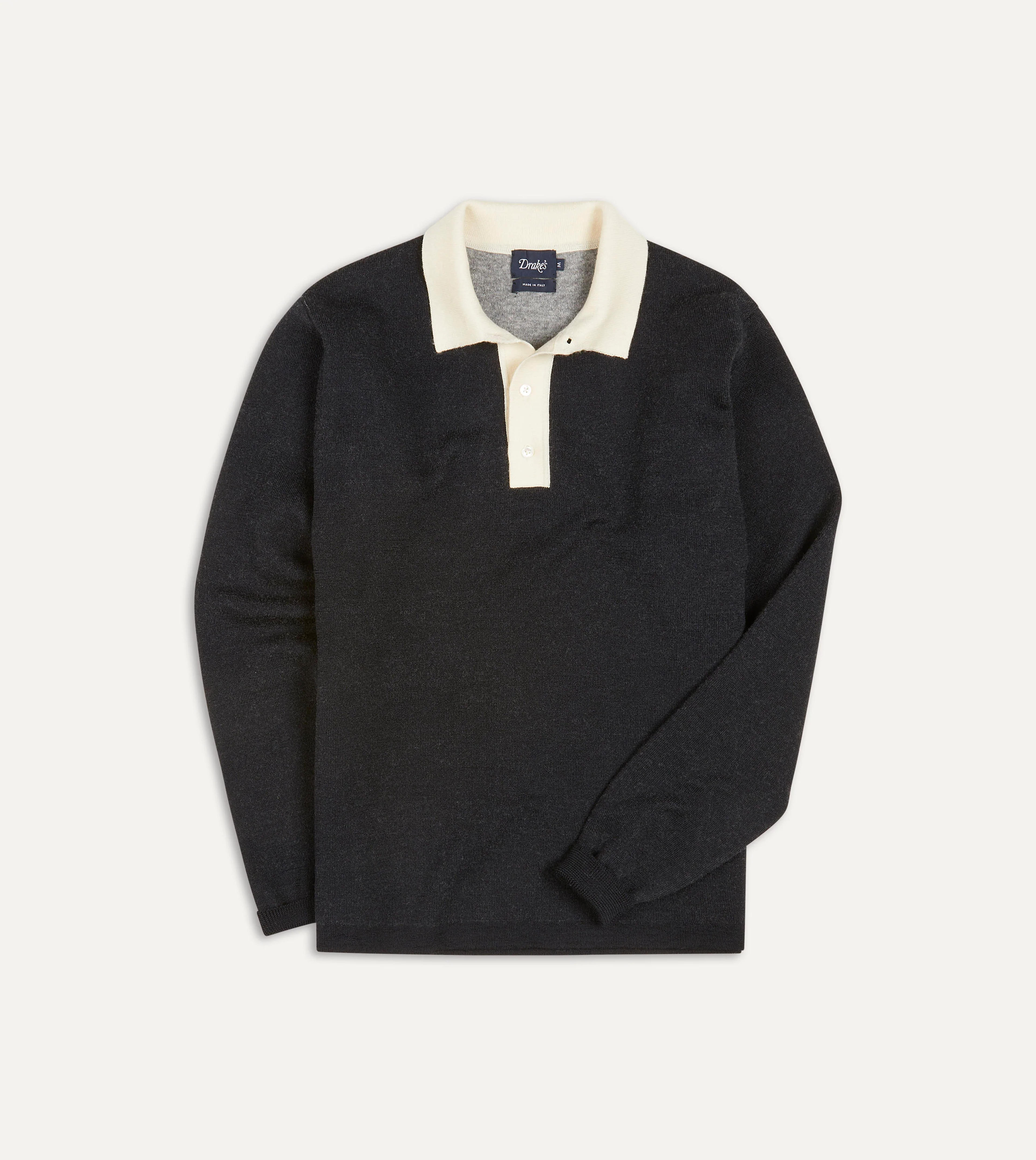 Navy and Ecru Wool Knitted Rugby Shirt - S