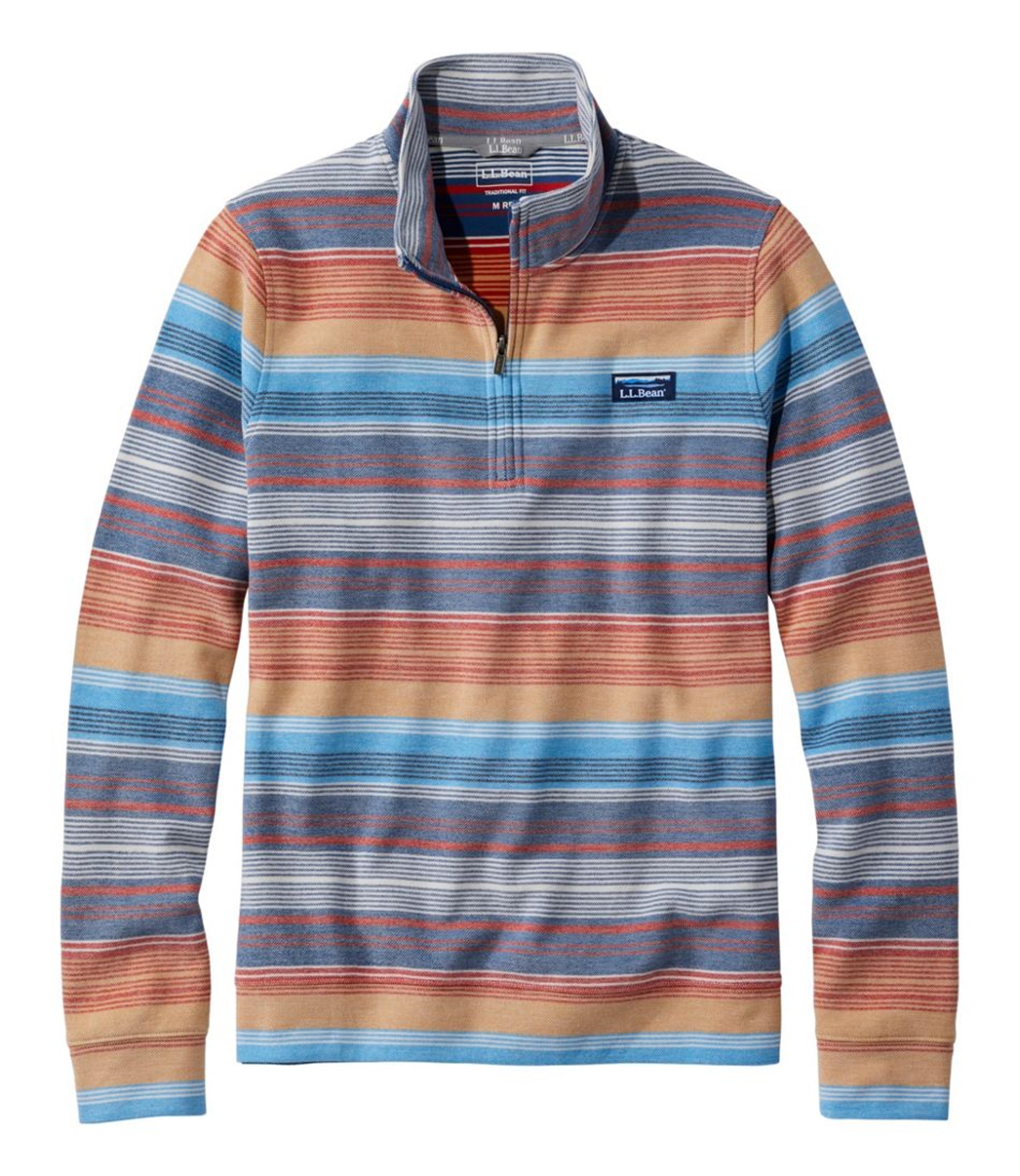 Men's Comfort Stretch Piqué Quarter Zip Pullover, Long-Sleeve, Stripe | Sweatshirts & Fleece at L.L.Bean