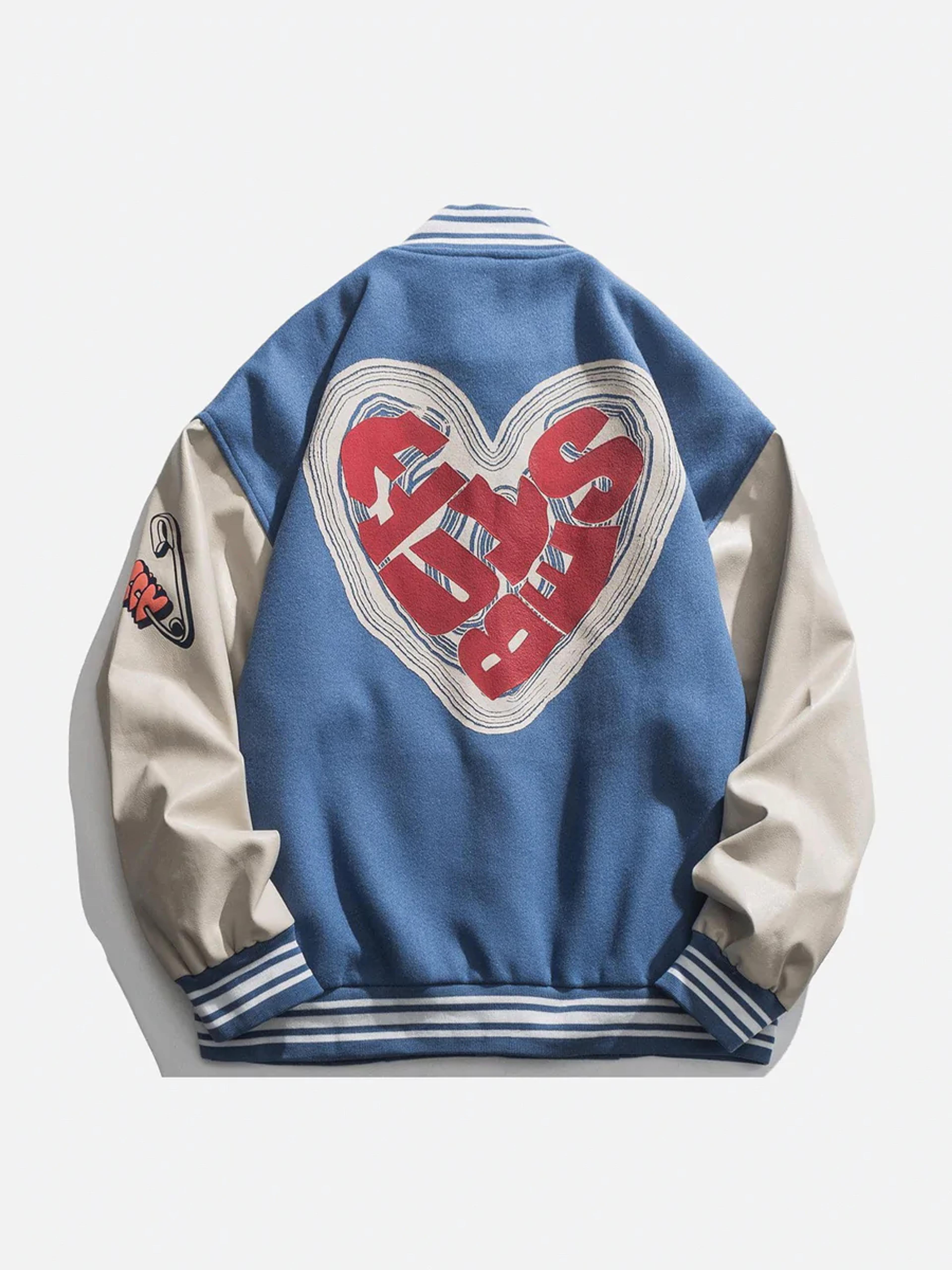 Aelfric Eden Letter Foaming Love Print Color Block Varsity Jacket