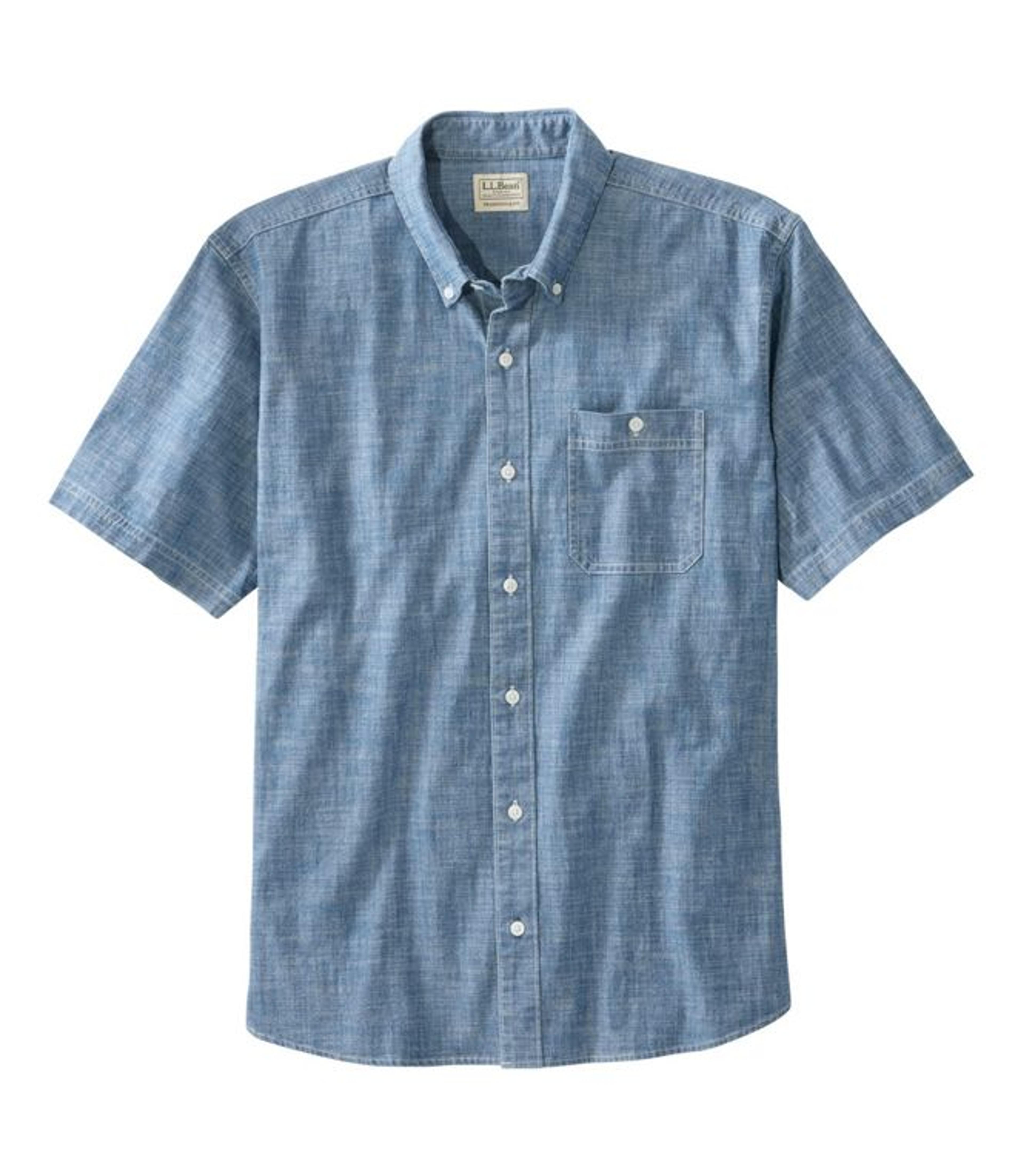 Men's Comfort Stretch Chambray Shirt, Traditional Untucked Fit, Short-Sleeve | Casual Button-Down Shirts at L.L.Bean