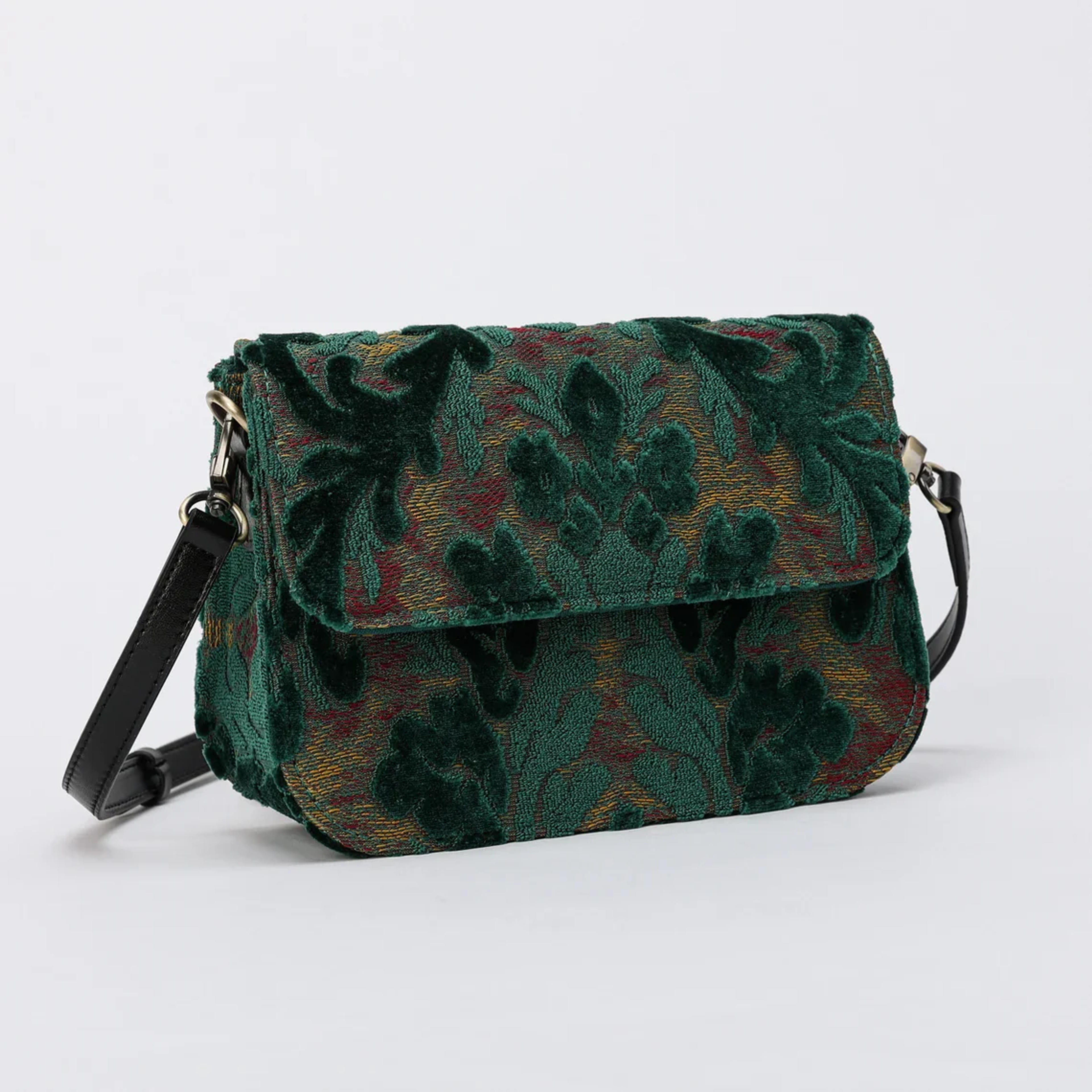 Burnout Velvet Jade Green Flap Crossbody Bag