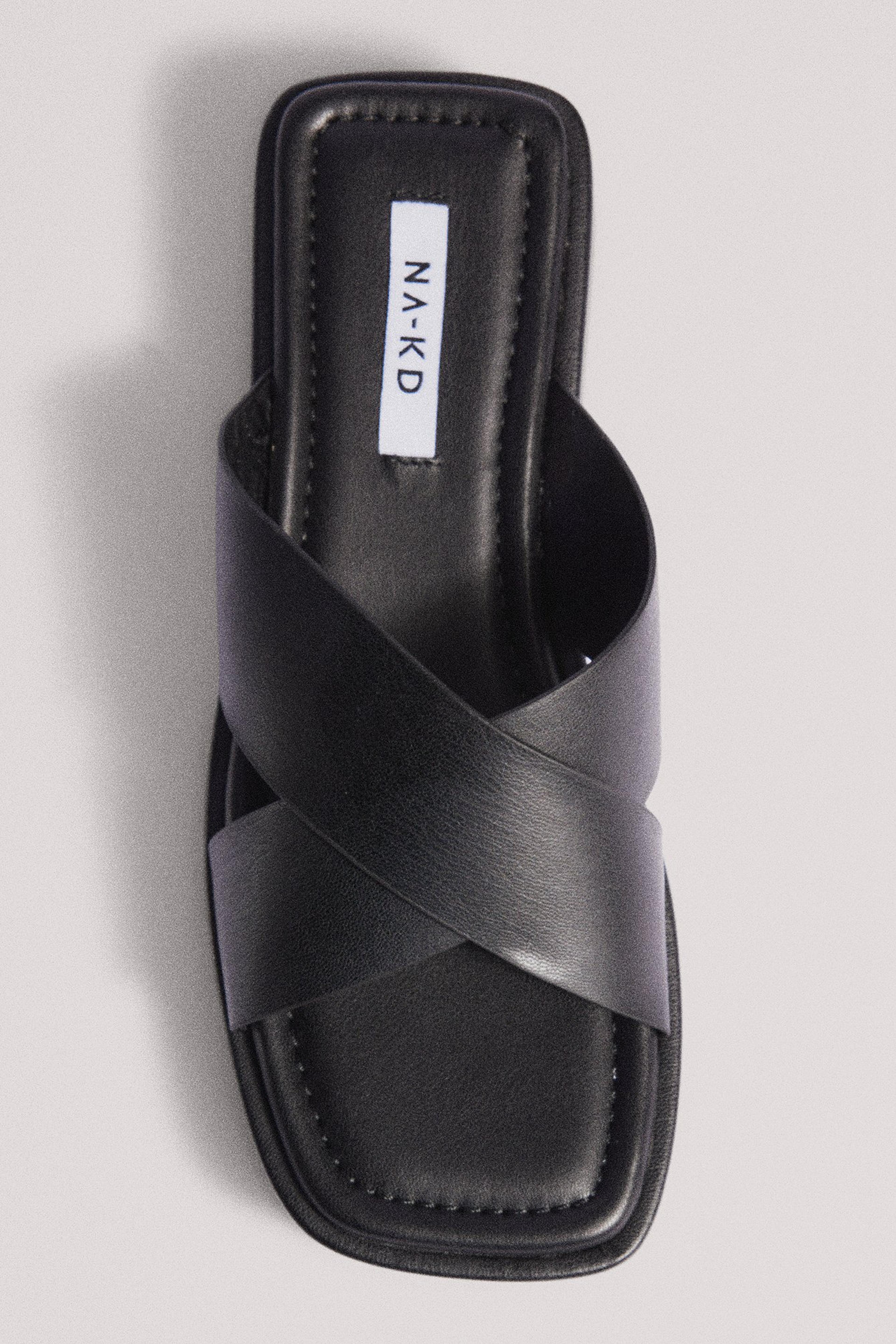 Crossed Strap Slippers Black