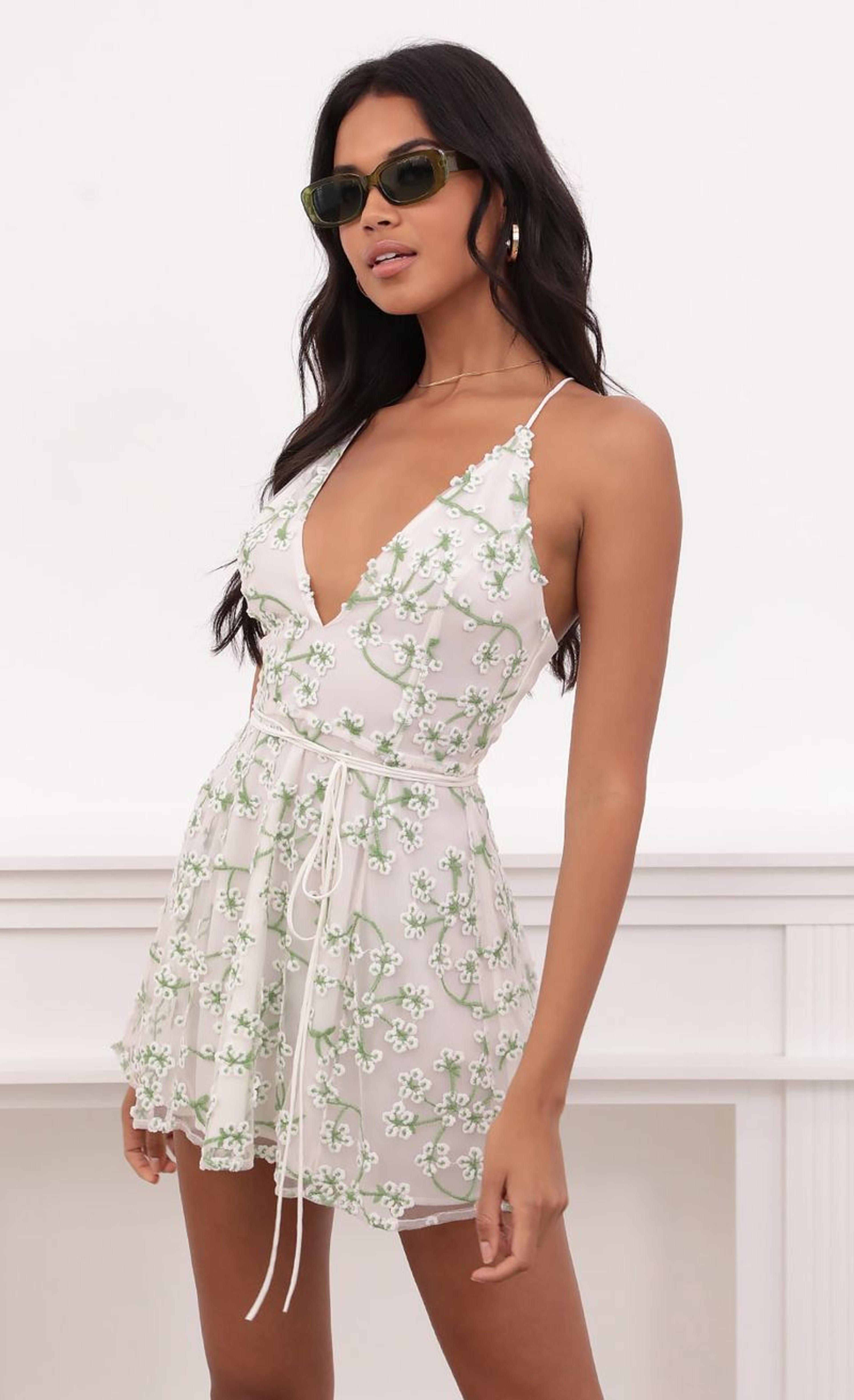 Party dresses > Vivia Embroidered Floral Dress in White