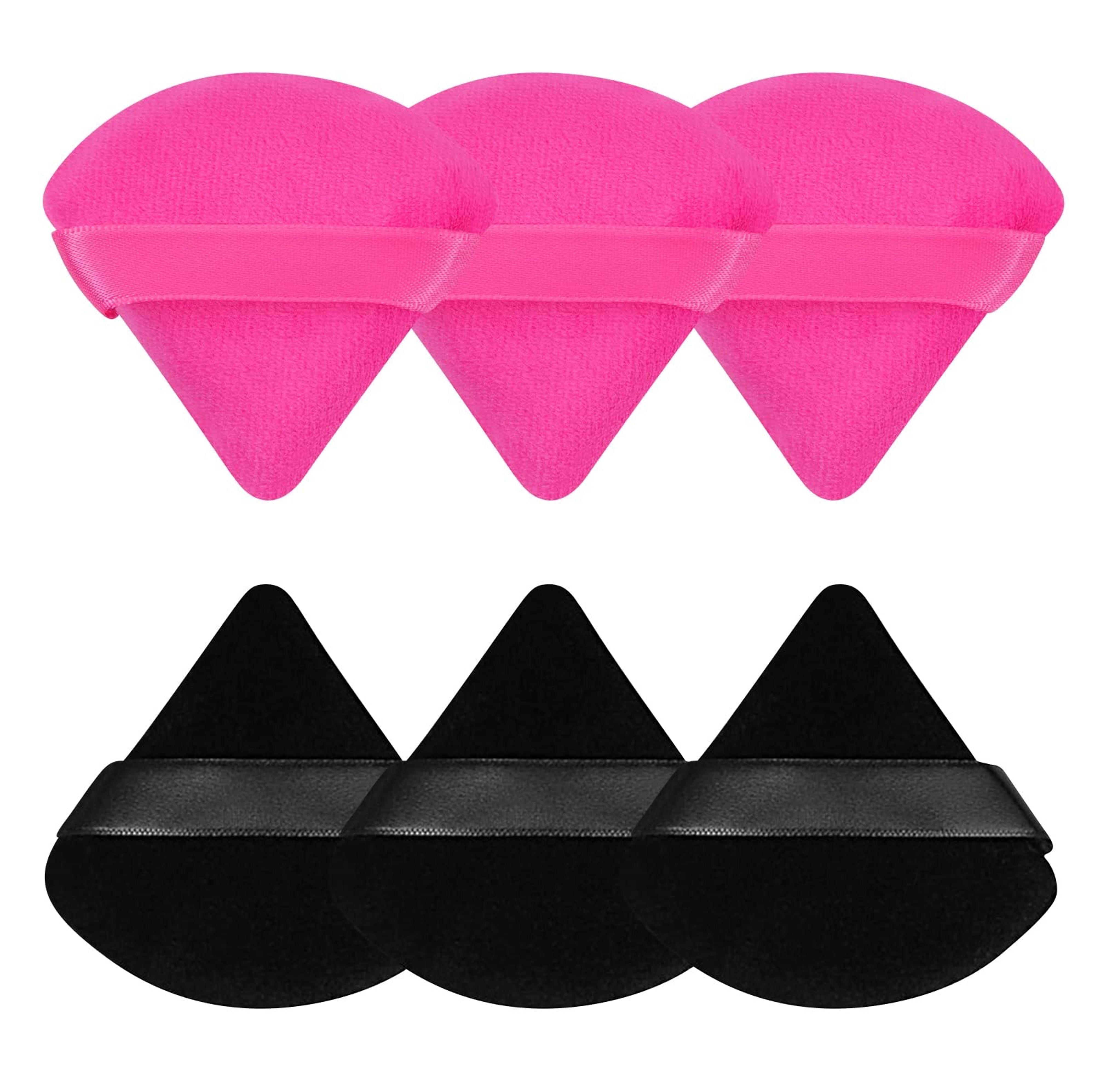 Powder Puff Face Soft Triangle Makeup Puff for Loose Powder Body Powder, Velour Cosmetic Makeup Sponges Blender for Contouring, Under Eyes and Corners, Beauty Makeup Tools, Black and Hot Pink