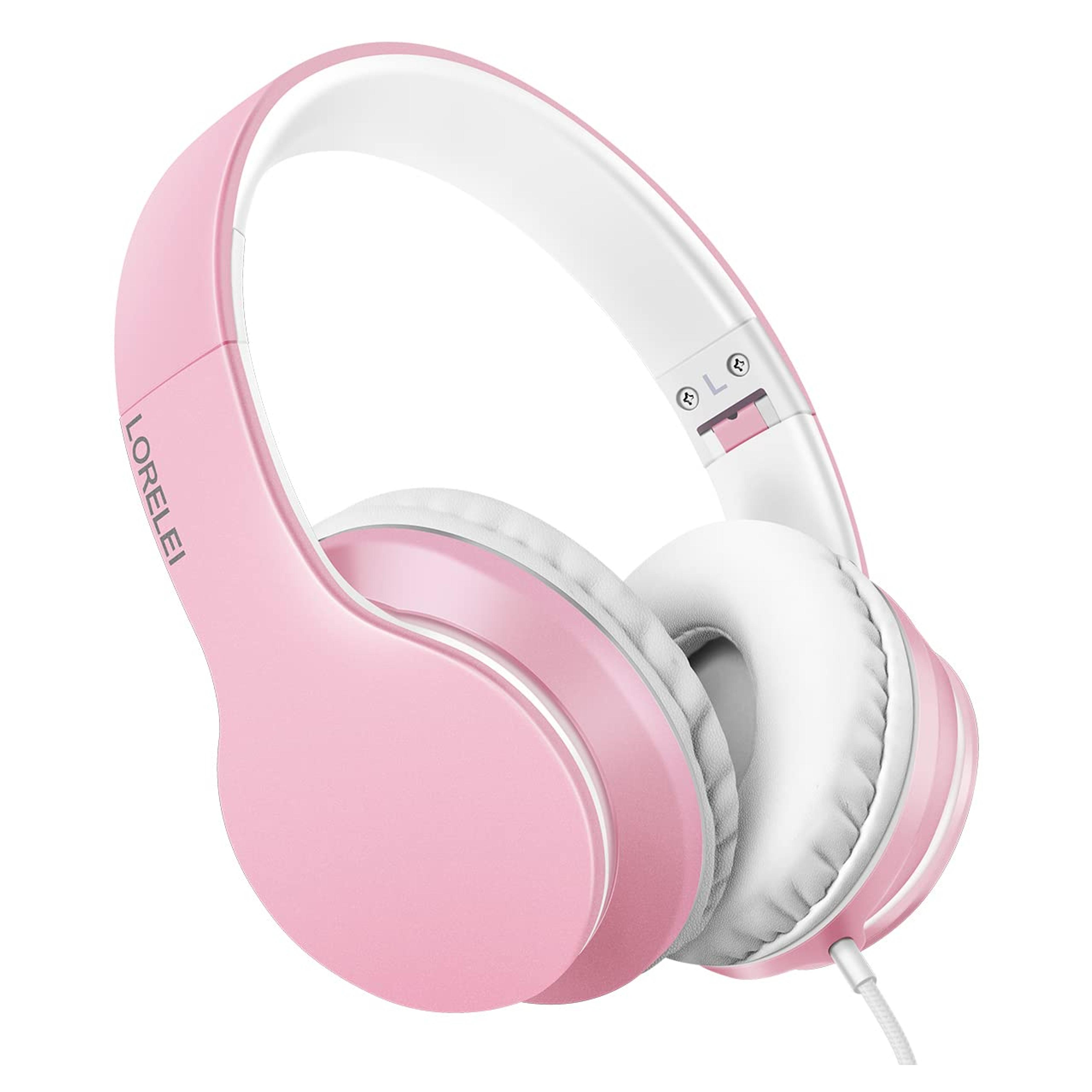 Amazon.com: LORELEI X6 Over-Ear Headphones with Microphone, Lightweight Foldable & Portable Stereo Bass Headphones with 1.45M No-Tangle, Wired Headphones for Smartphone Tablet MP3 / 4 (Pearl Pink) : Electronics