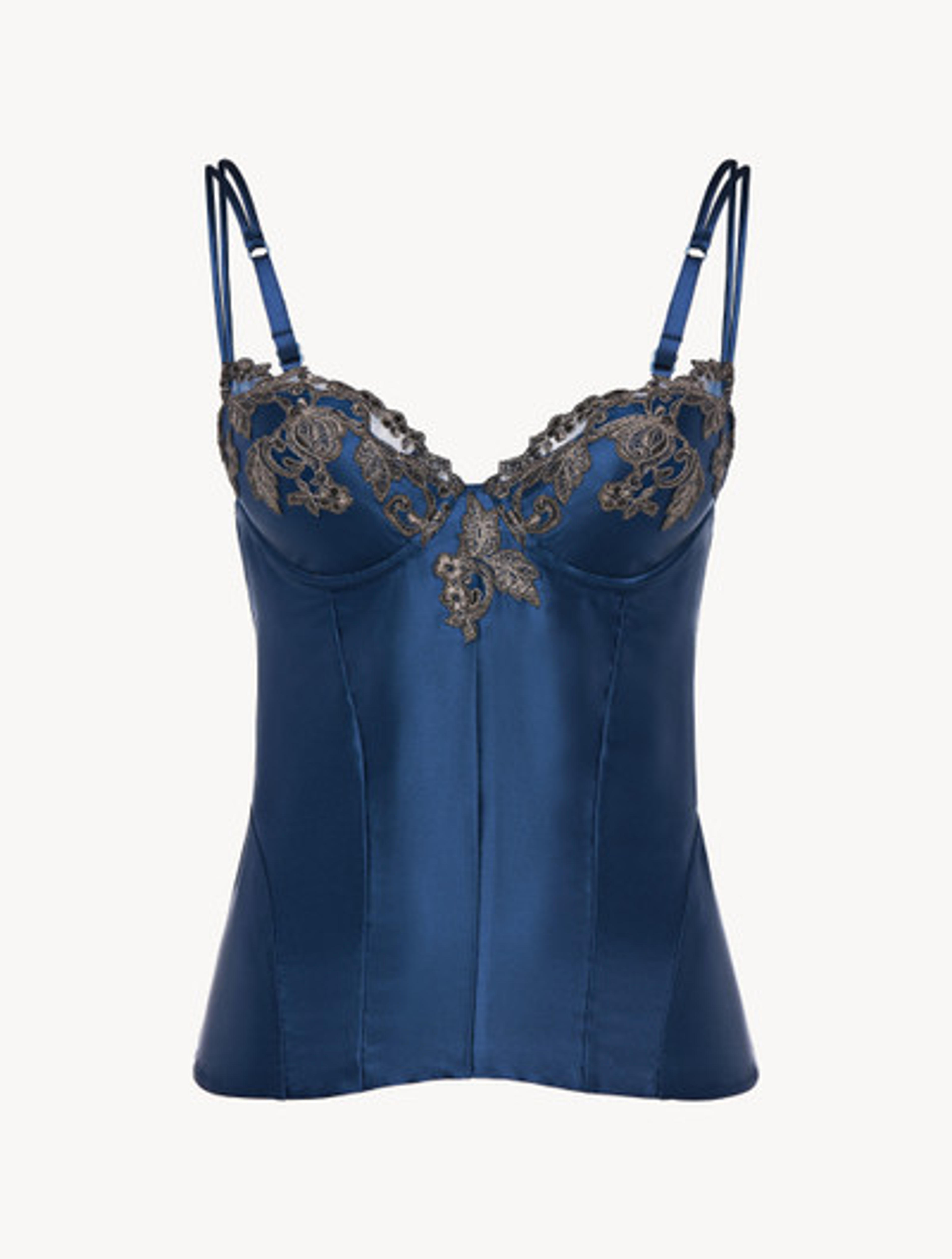 Luxury Silk Corset in Blue Satin with Frastaglio