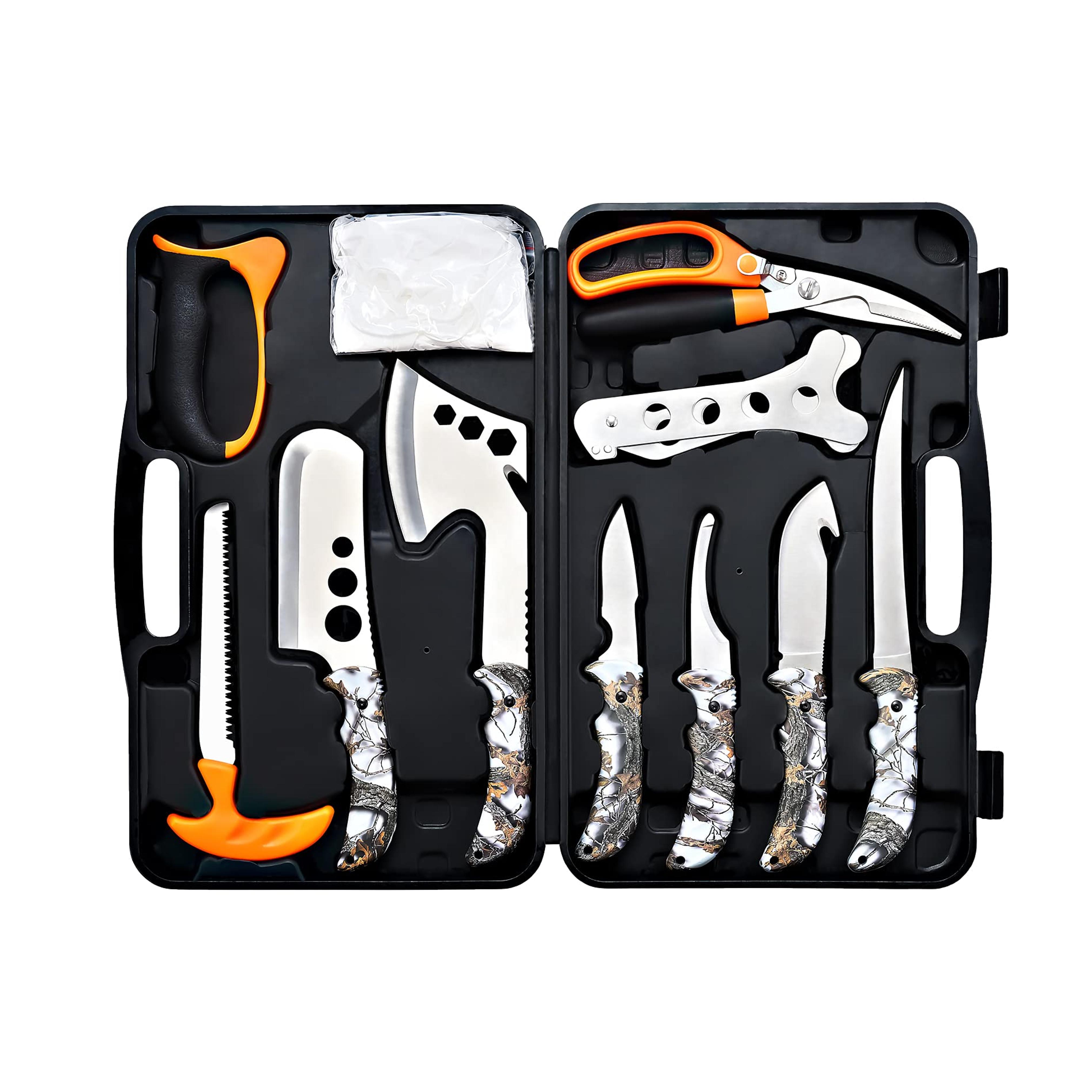 KNINE OUTDOORS Hunting Deer Knife Set Field Dressing Kit Portable Butcher Game Processor Set, 12 Pieces