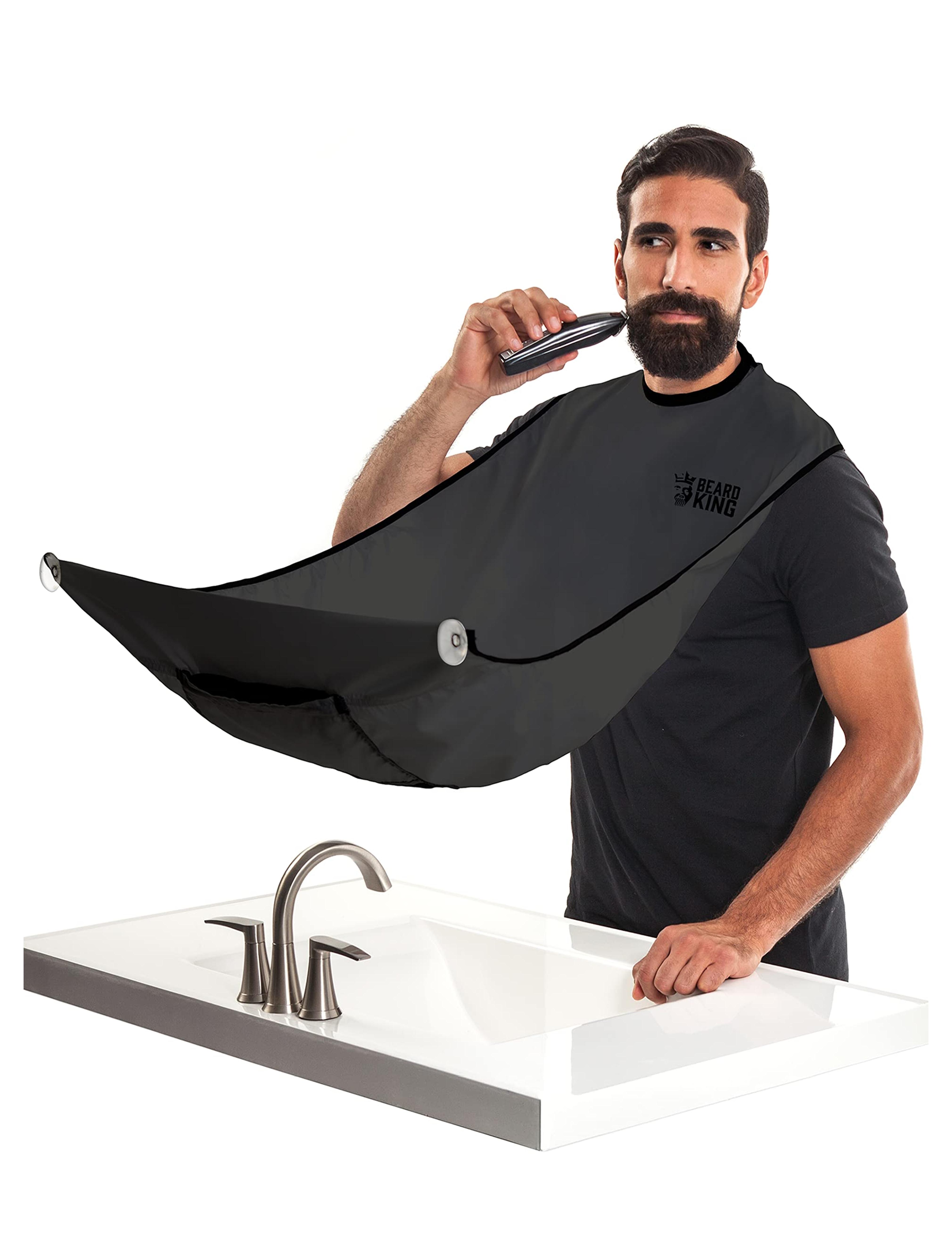 BEARD KING Beard Bib Apron for Men - the Original Cape As Seen on Shark Tank, Mens Hair Catcher for Shaving, Trimming - Grooming Accessories & Gifts for Dad or Husband - 1 Size Fits All, BLACK