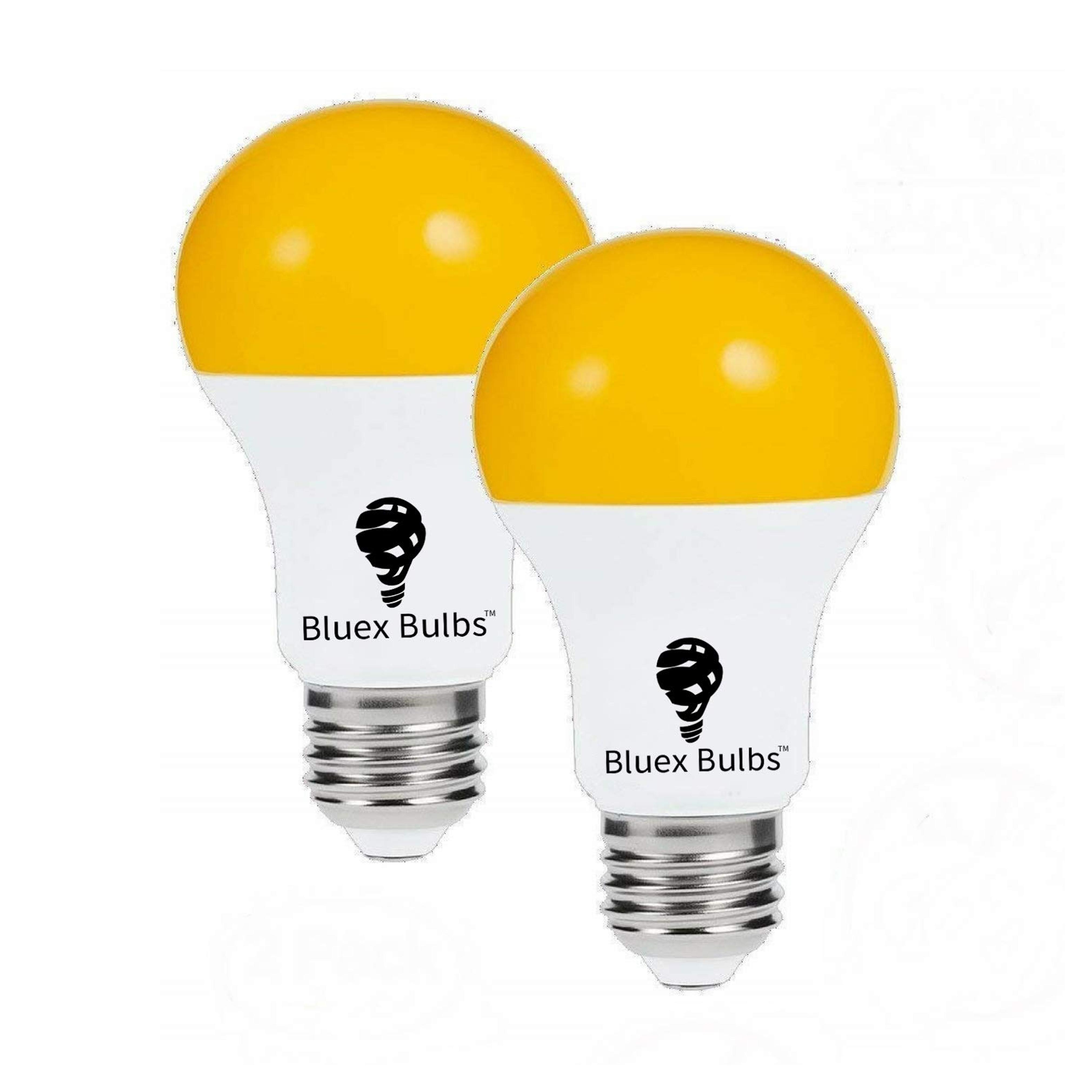 2 Pack LED Dusk to Dawn A19 Bug Light Bulbs, Yellow Bulb, Amber Light with Automatic Sensor Bulb, LED Porch Lights Security Outdoor Bulb, Auto on/Off, 2000K E26, 500 Lumens by Bluex Bulbs