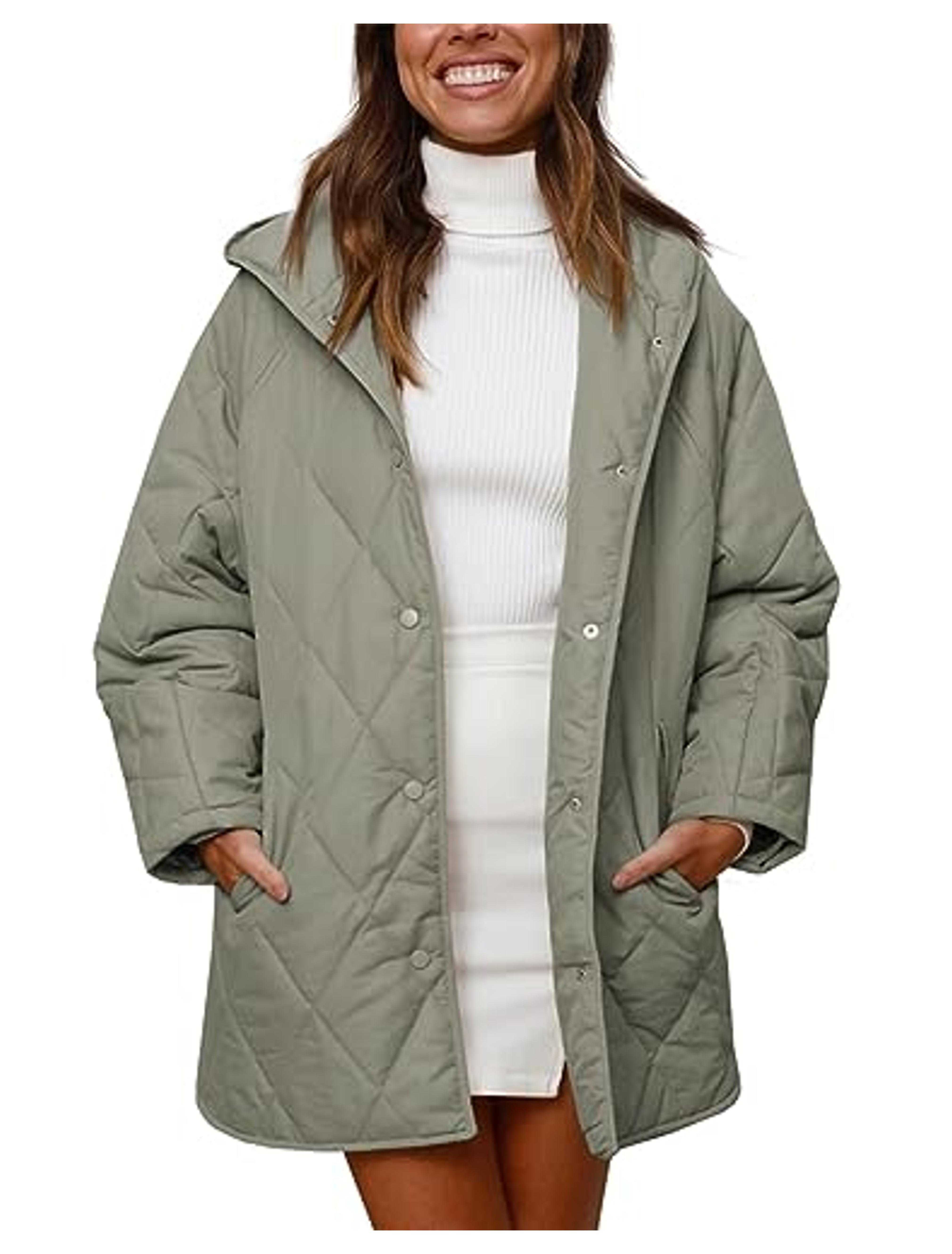 Fisoew Womens Oversized Quilted Jackets Casual Hooded Coat Loose Fit Winter Coats with Pockets