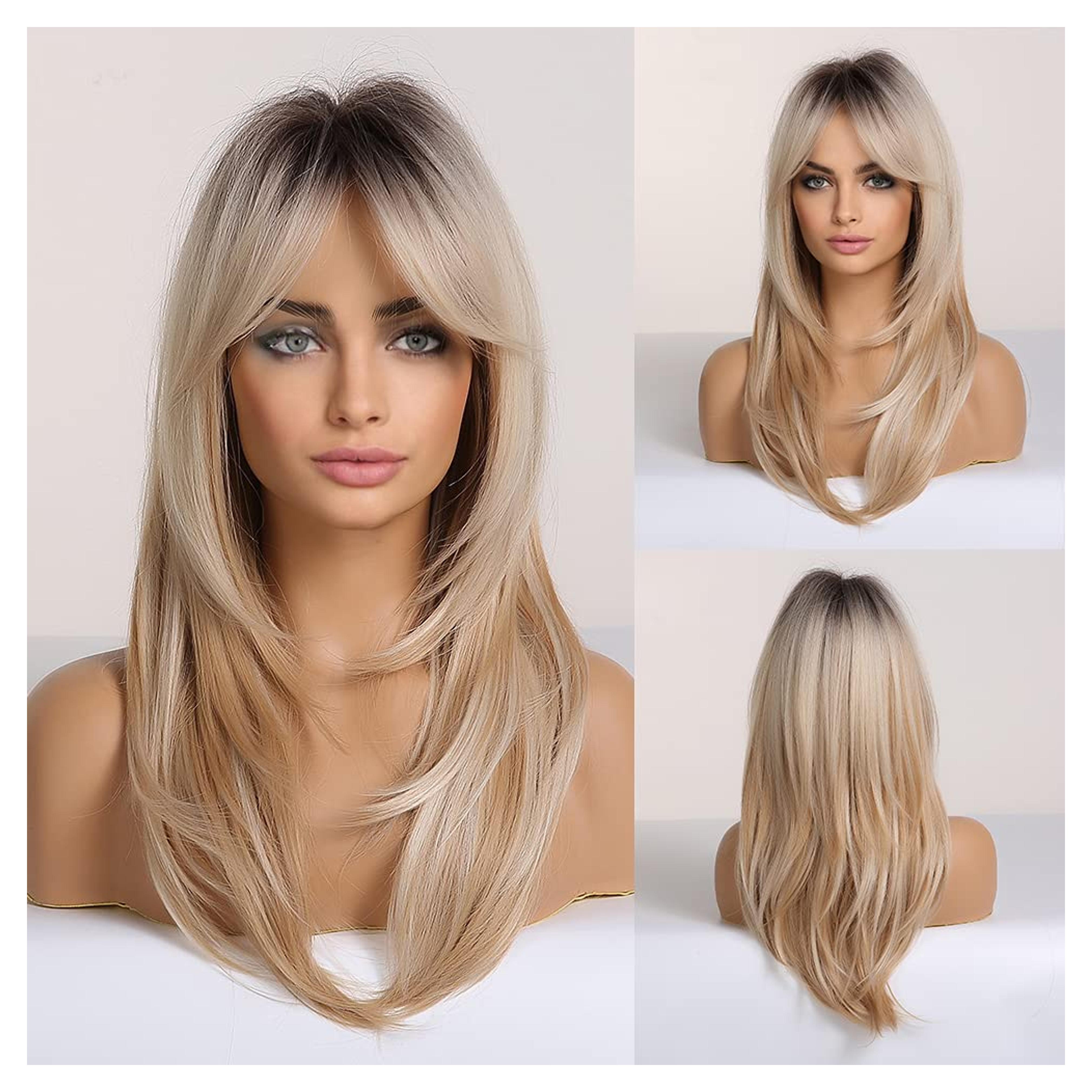 Amazon.com : HAIRCUBE Long Blonde Wigs for Women, Layered Synthetic Hair Wig with Dark Roots for Daily Party : Beauty & Personal Care