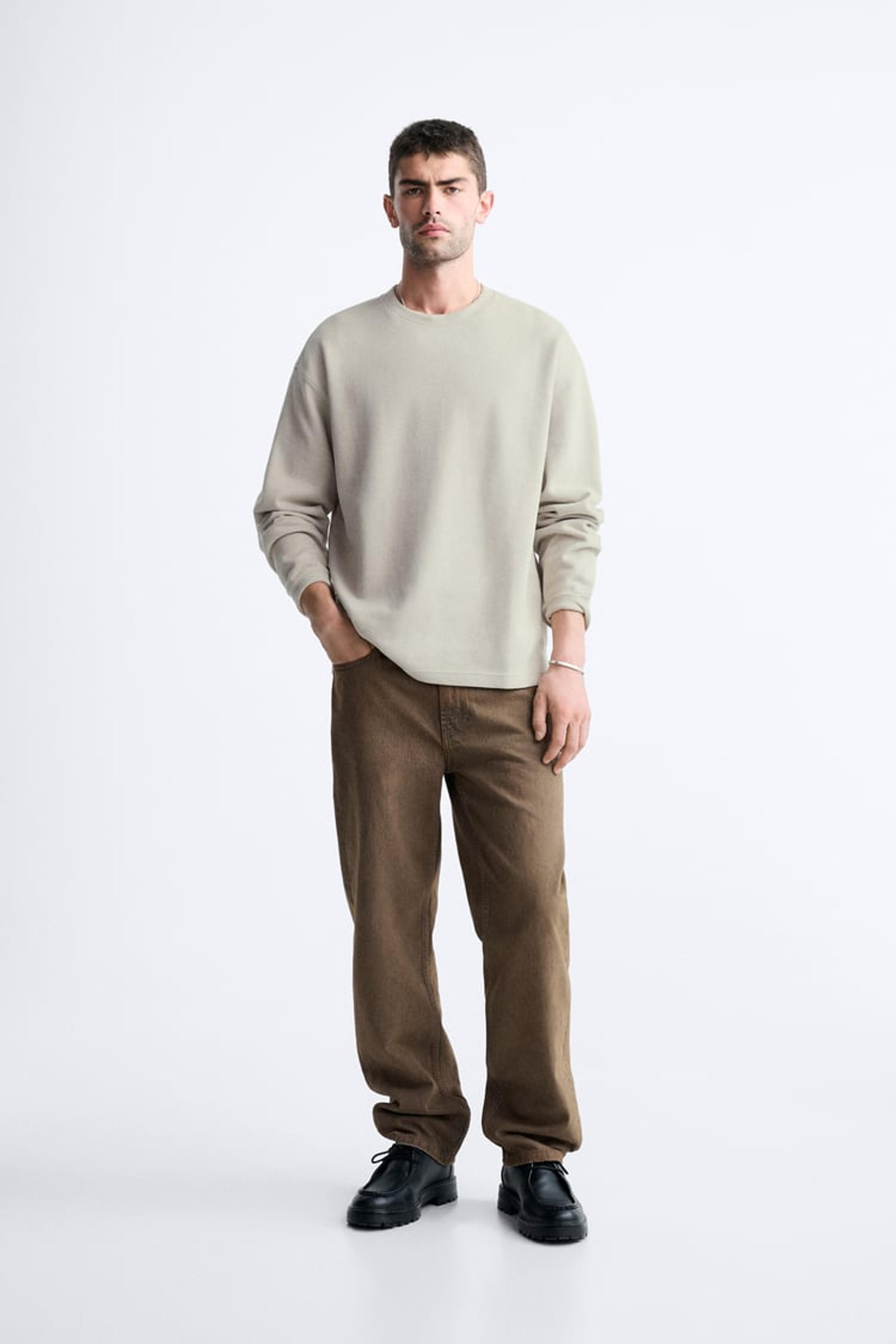 BRUSHED LONG SLEEVE T-SHIRT - Light tan | ZARA United States