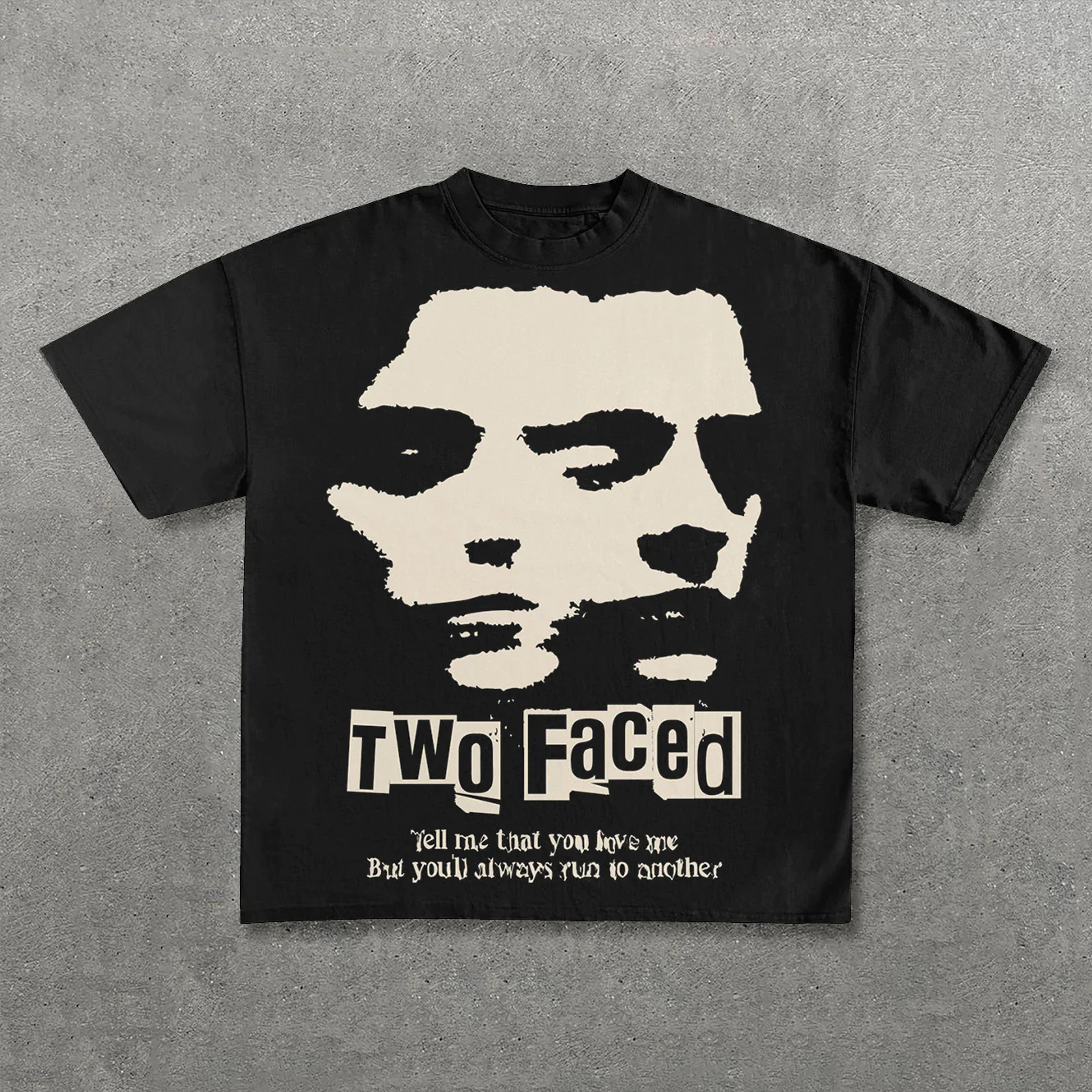 Two Faced Print Short Sleeve T-Shirt - Black / S