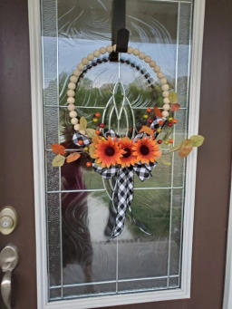 Fall Bead Wreath for Front Door 2022 With Sunflowers and Check - Etsy