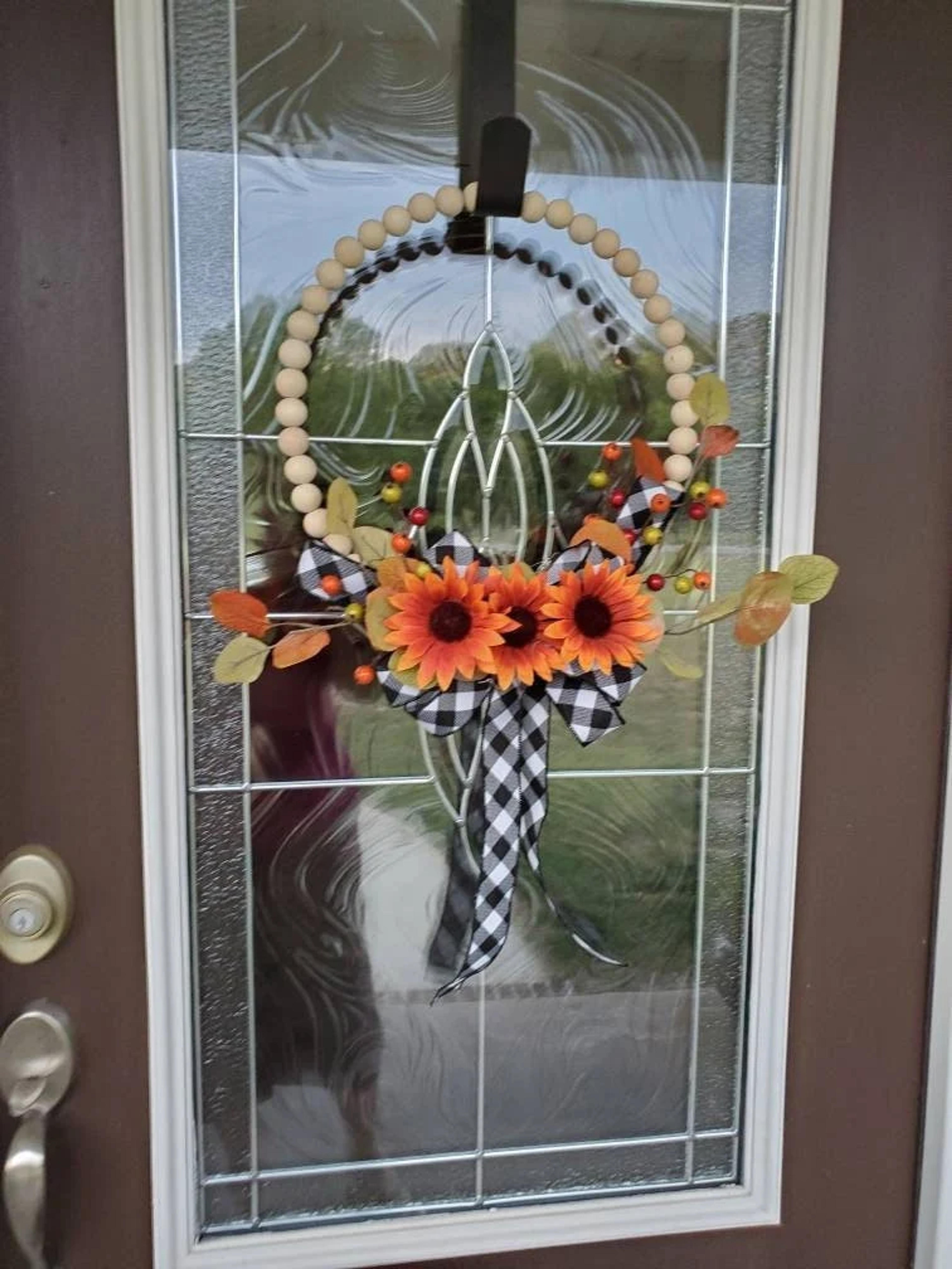 Fall Bead Wreath for Front Door 2022 With Sunflowers and Check - Etsy