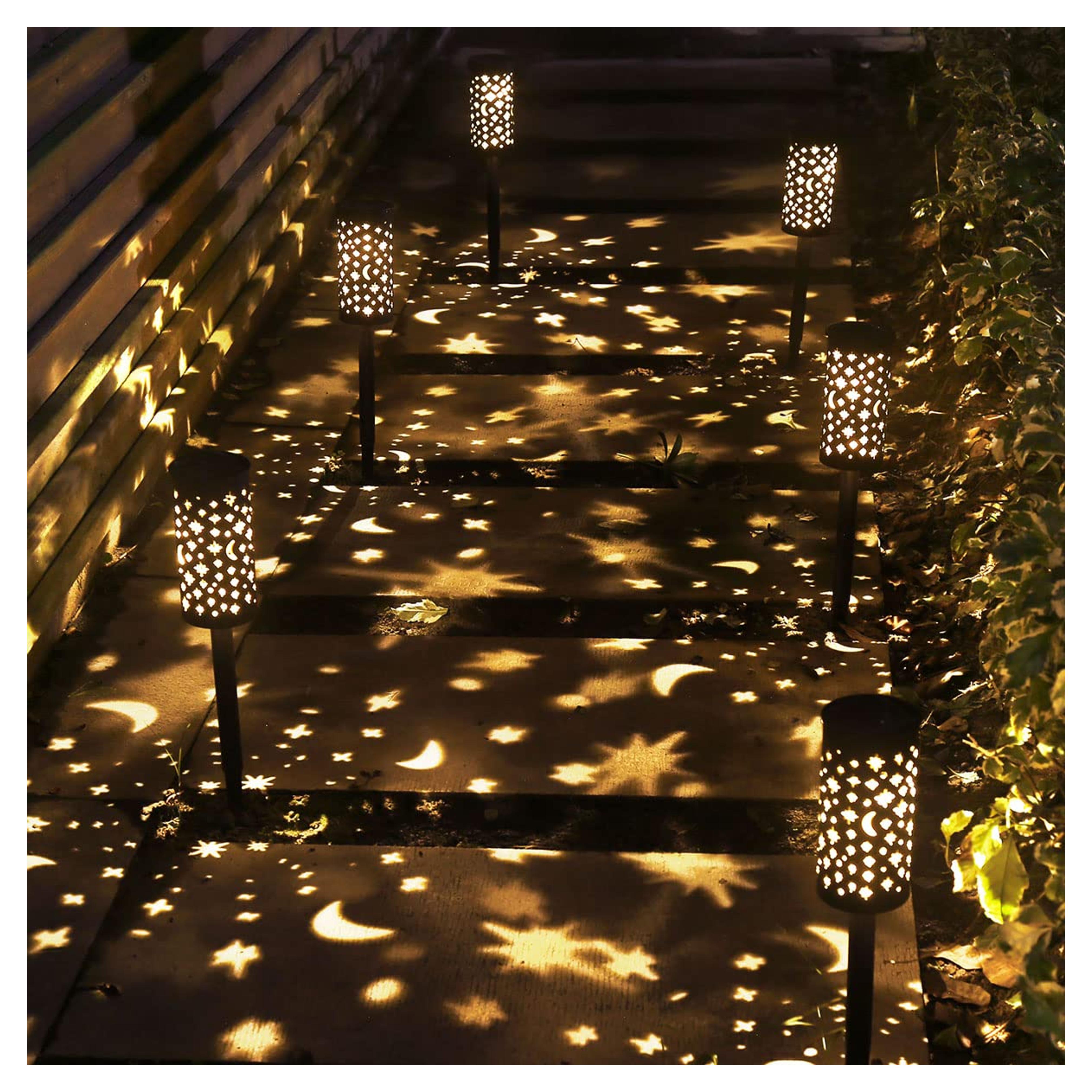 neemor 6 Pack Solar Pathway Lights Outdoor Garden Solar Lights Decor Waterproof Walkway Patio Lawn Landscape Yard Outside Solar Powered Lanterns Star Moon Black