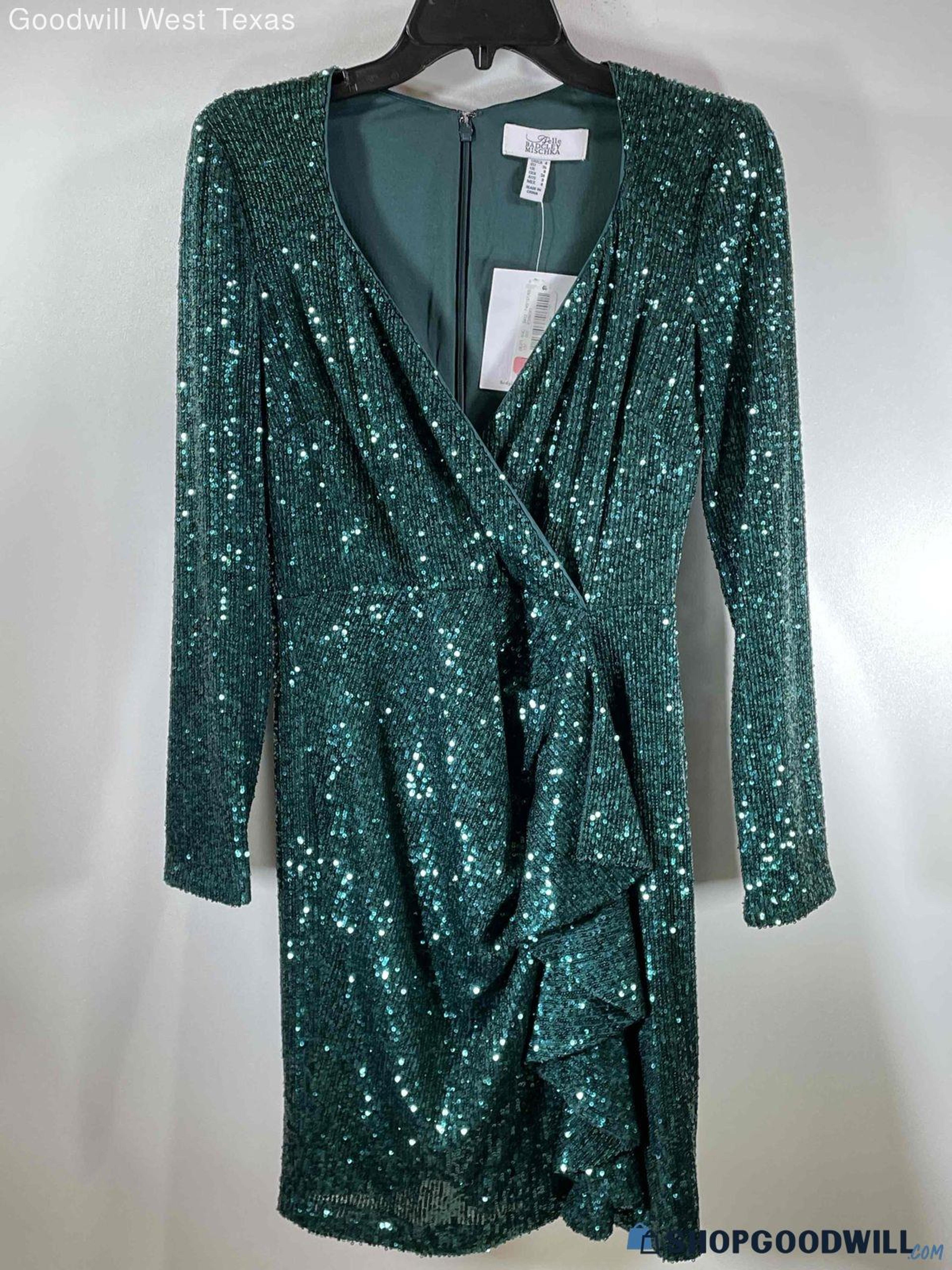 Women's Badgley Mischka Emerald Green Sequin Dress Size 4 - shopgoodwill.com