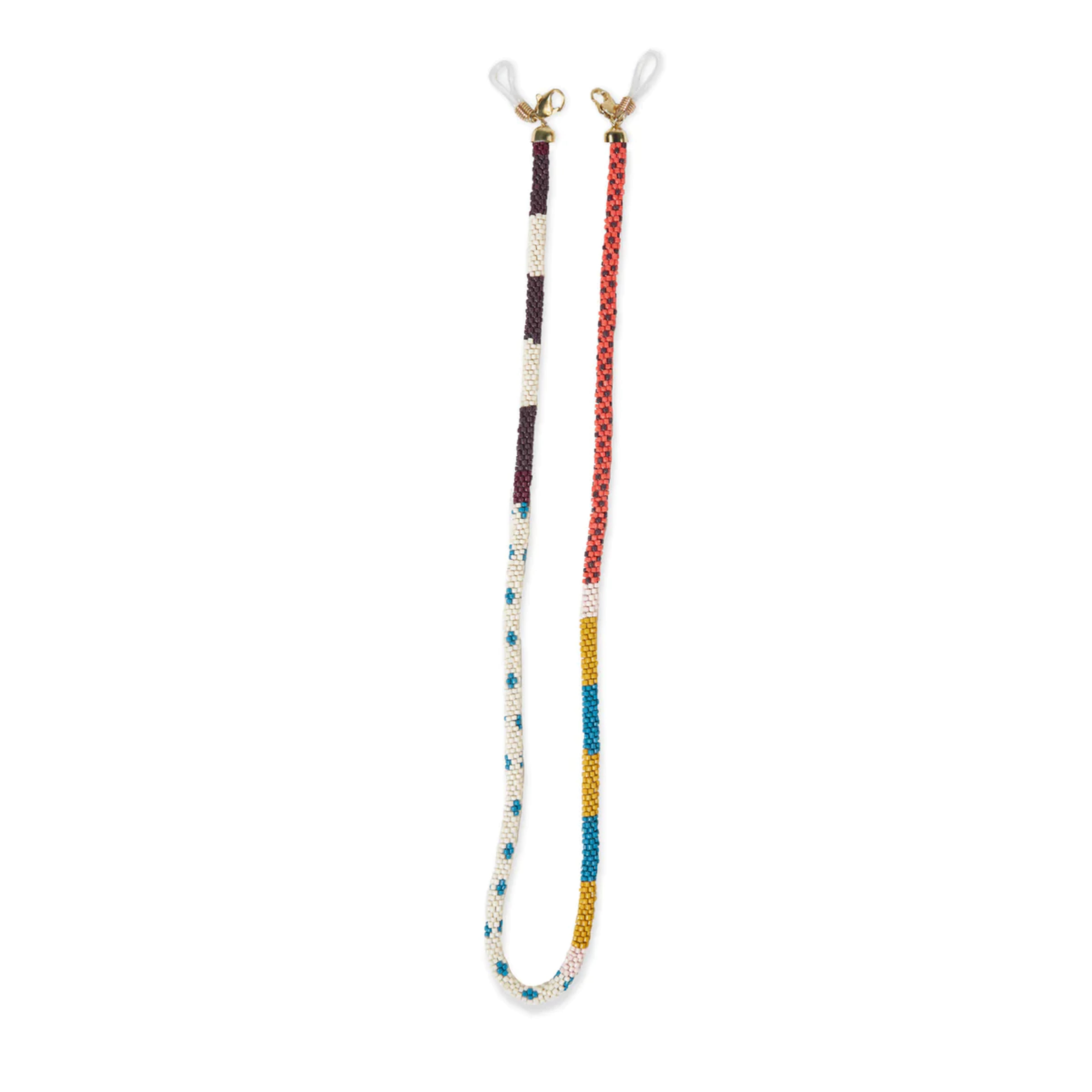 Dylan Cross And Stripe Beaded Eyeglass Chain Citron + Coral