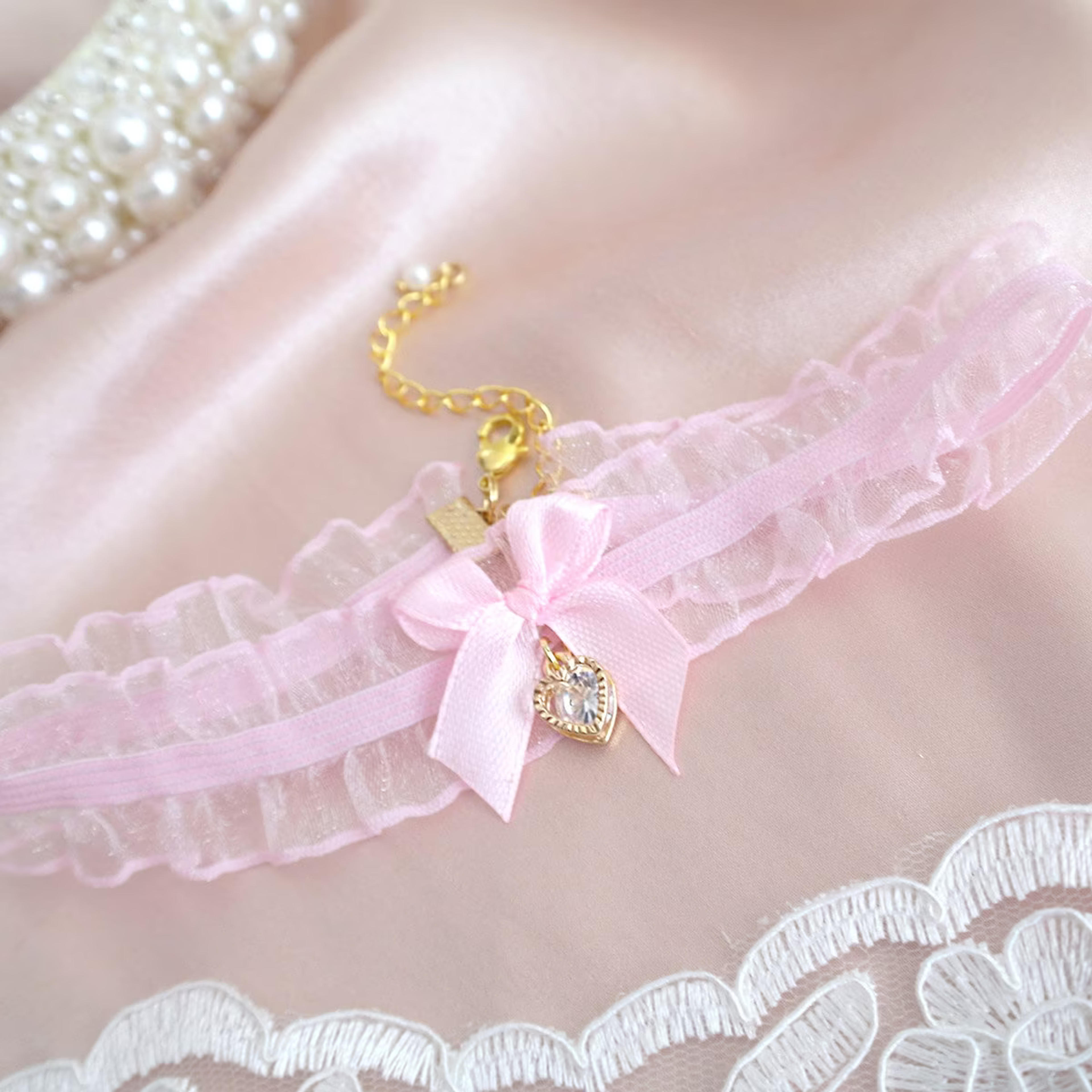 Romantic Baby Pink Lace Choker Necklace Collar Pink Bow - Etsy