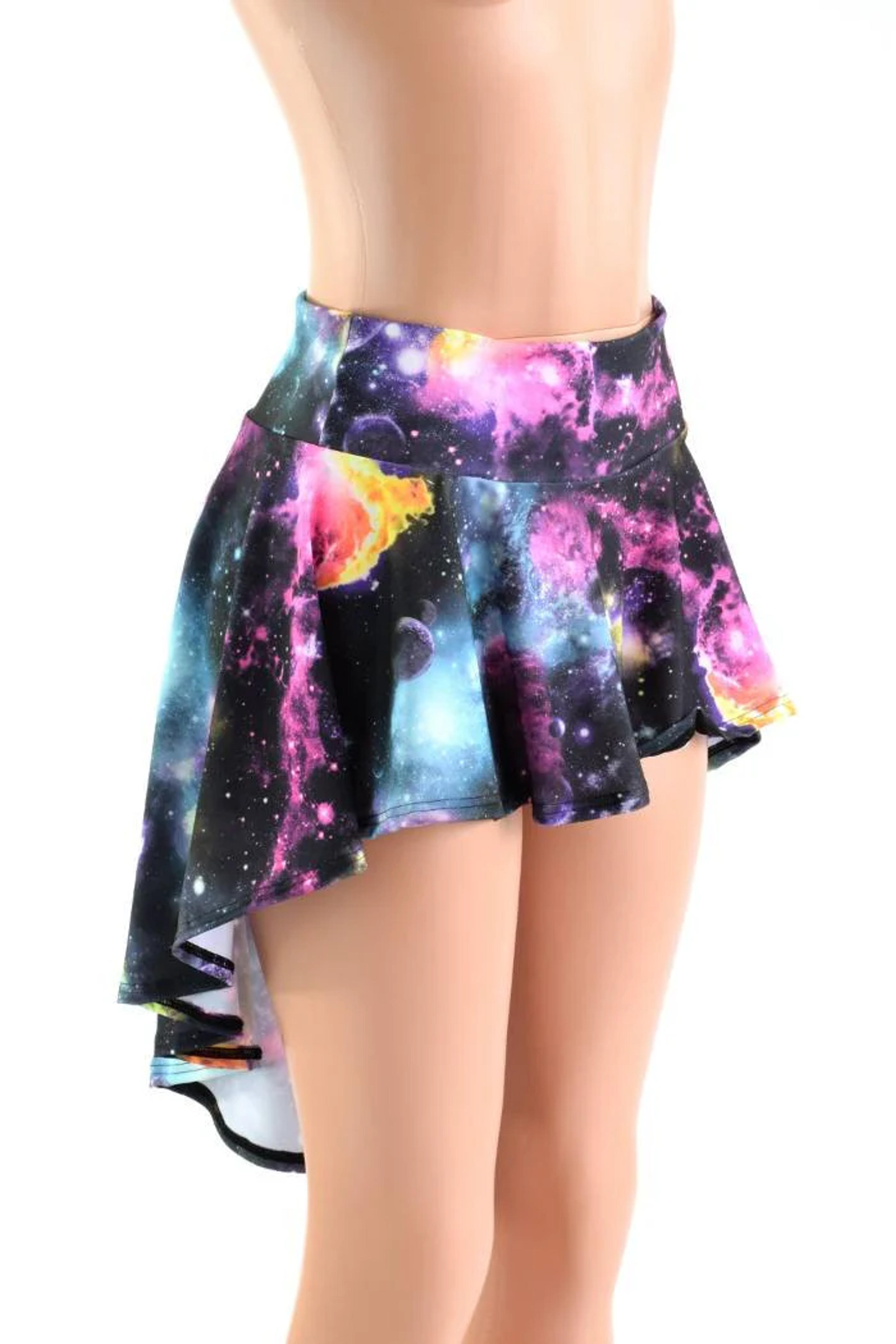 UV Glow Galaxy Hi Lo Rave Mini Skirt | Coquetry Clothing