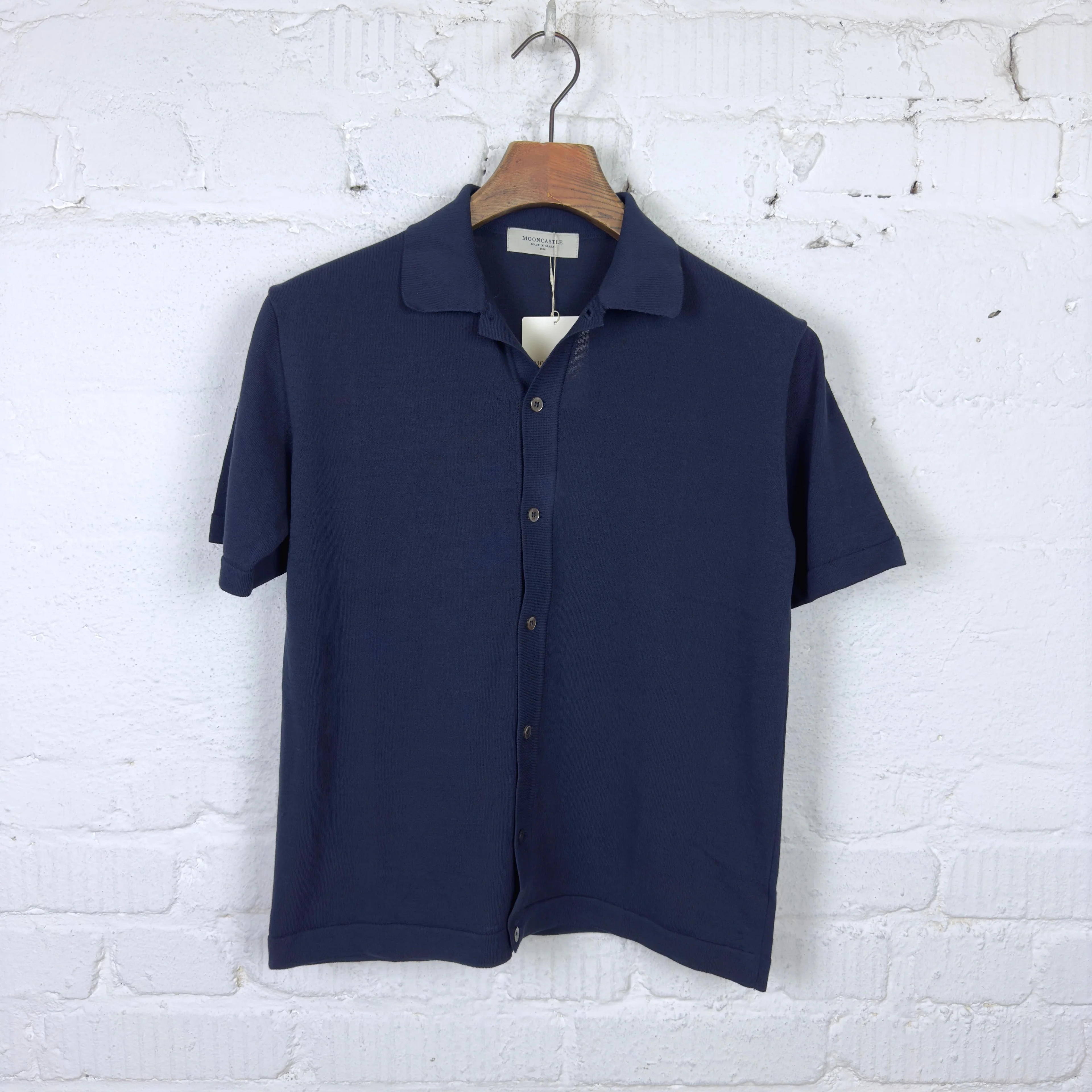 mooncastle | m2308 ice cotton open collared shirt navy