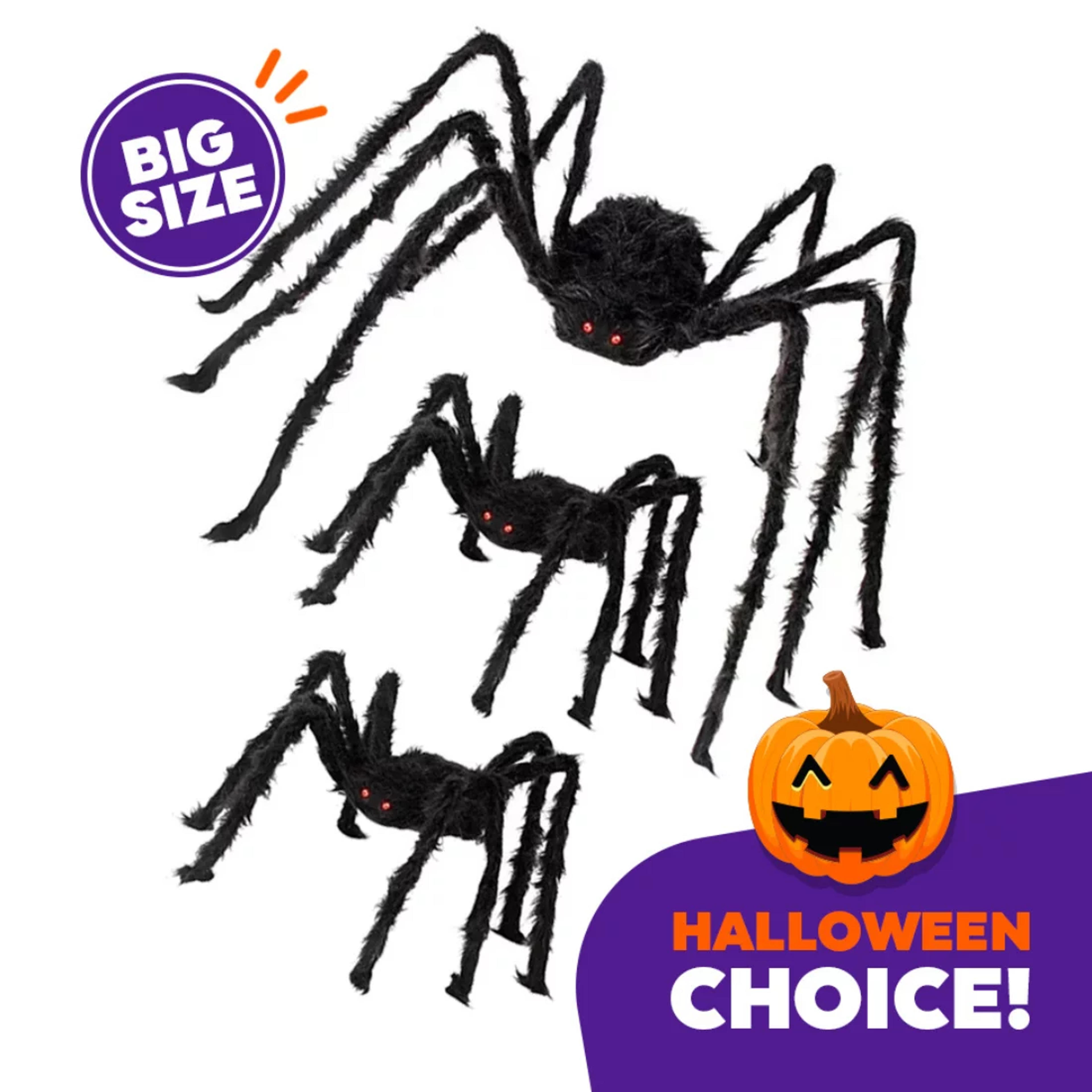 3 Pack Halloween Realistic BIG Spider Decoration Set, Scary Hairy Giant Spiders with Red Eyes and Bendable Legs for Patio, Yard, House, Wall Outdoor Decoration 5 Ft and 3 Ft - Walmart.com